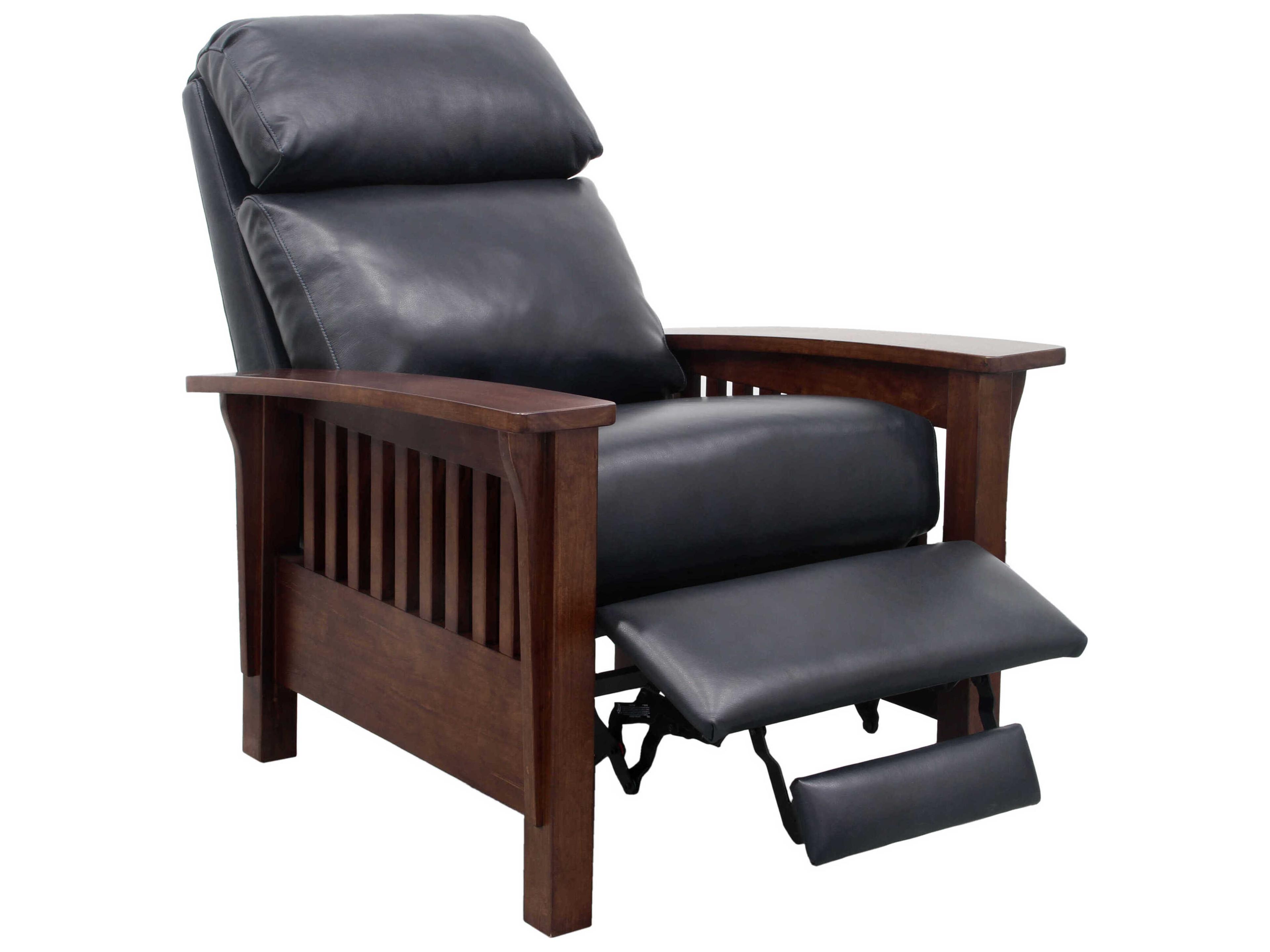 Barcalounger Woodlands Mission Shoreham Blue Leather Recliner