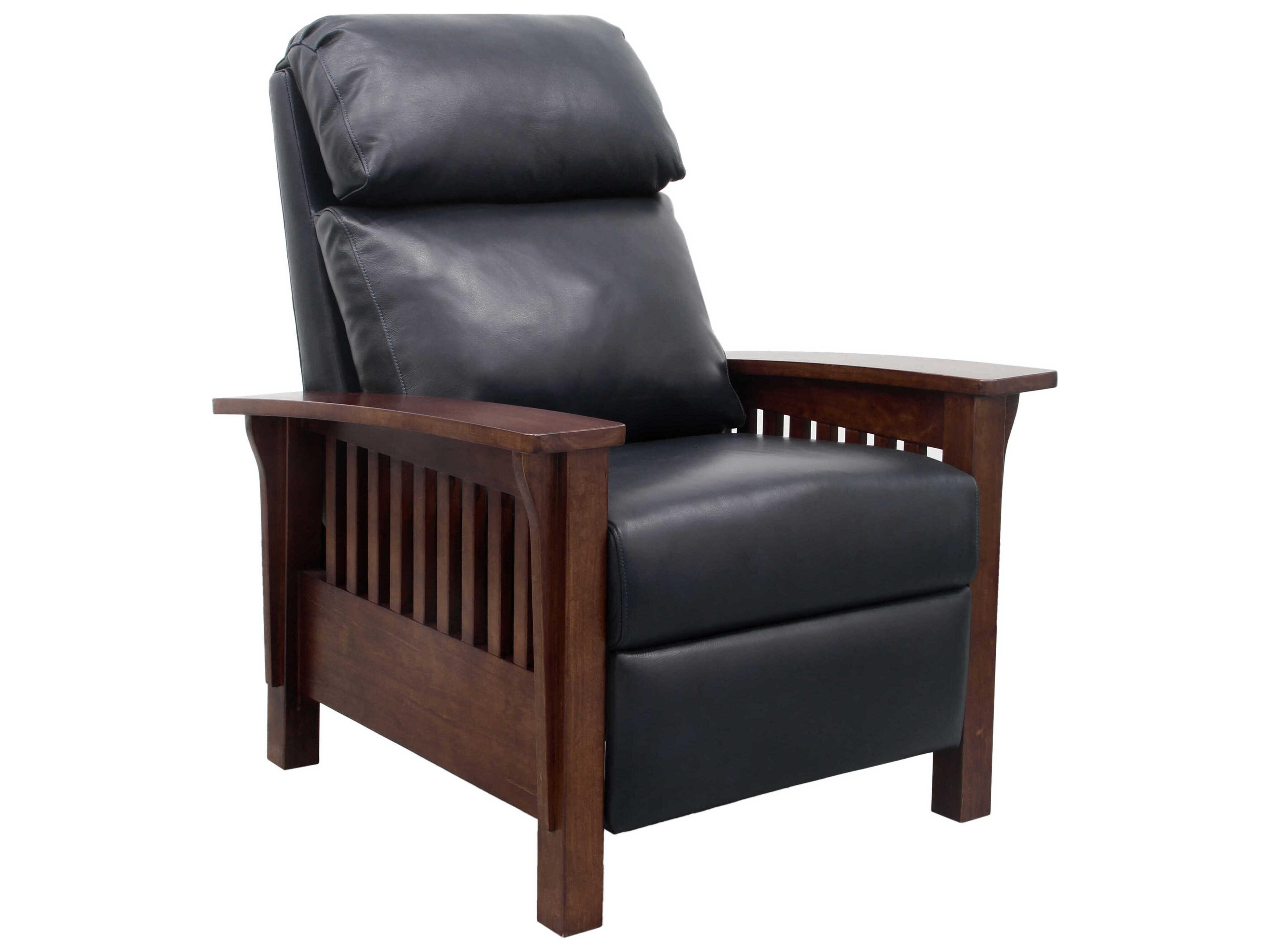Barcalounger Woodlands Mission Shoreham Blue Leather Recliner