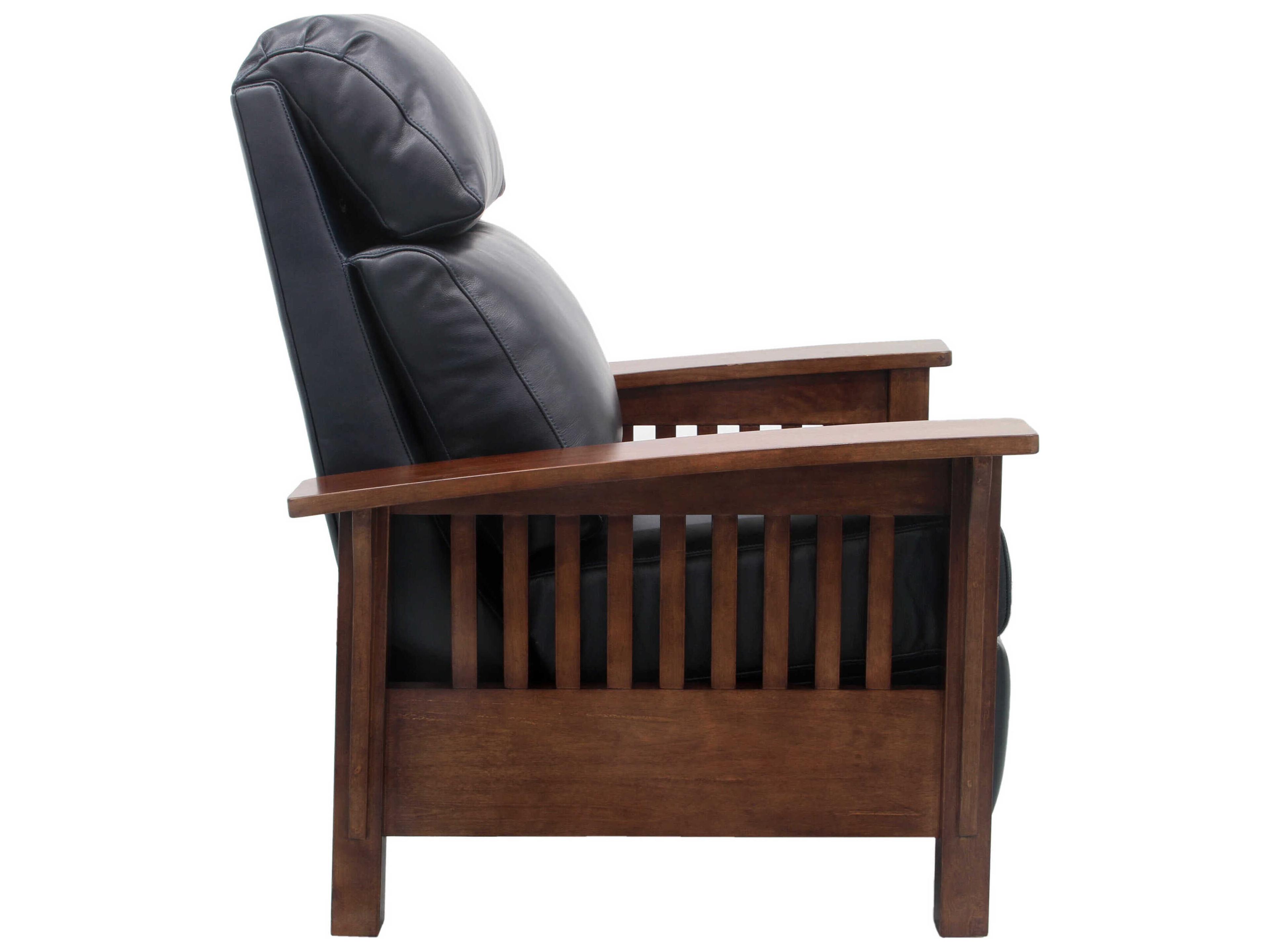 Barcalounger Woodlands Mission Shoreham Blue Leather Recliner