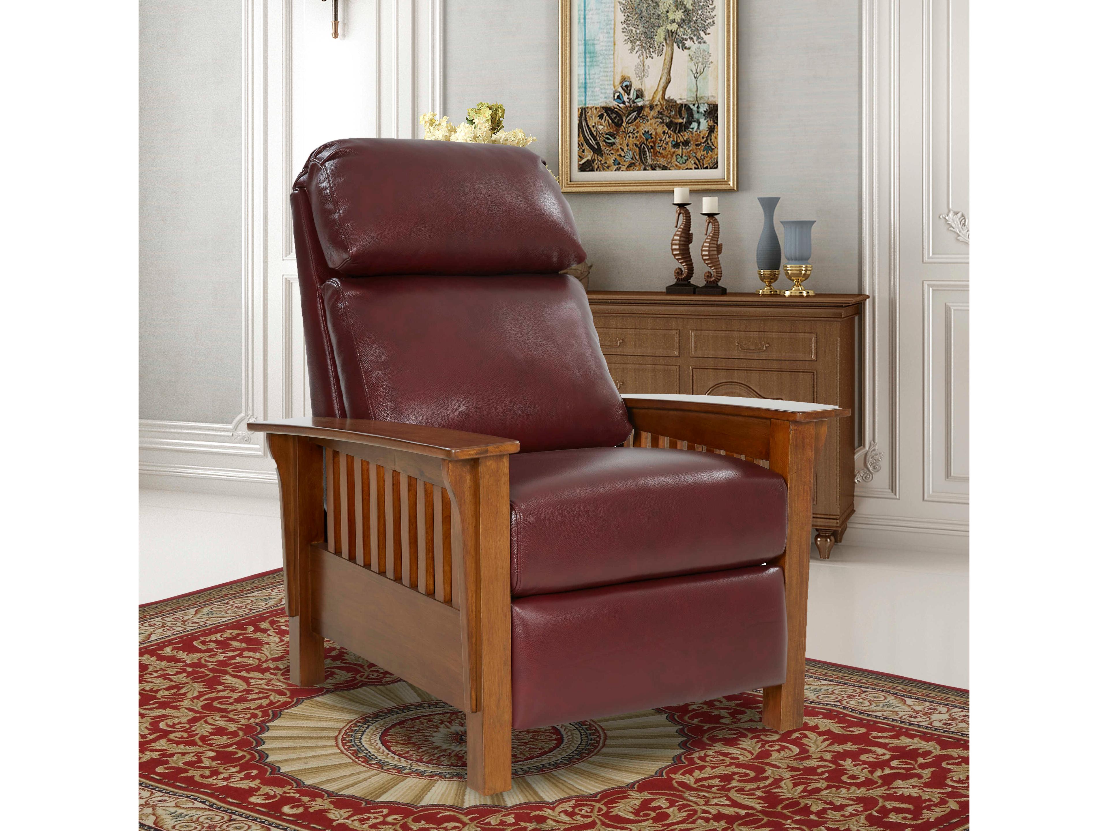 Barcalounger Woodlands Mission Marisol Cabernet Red Leather Recliner