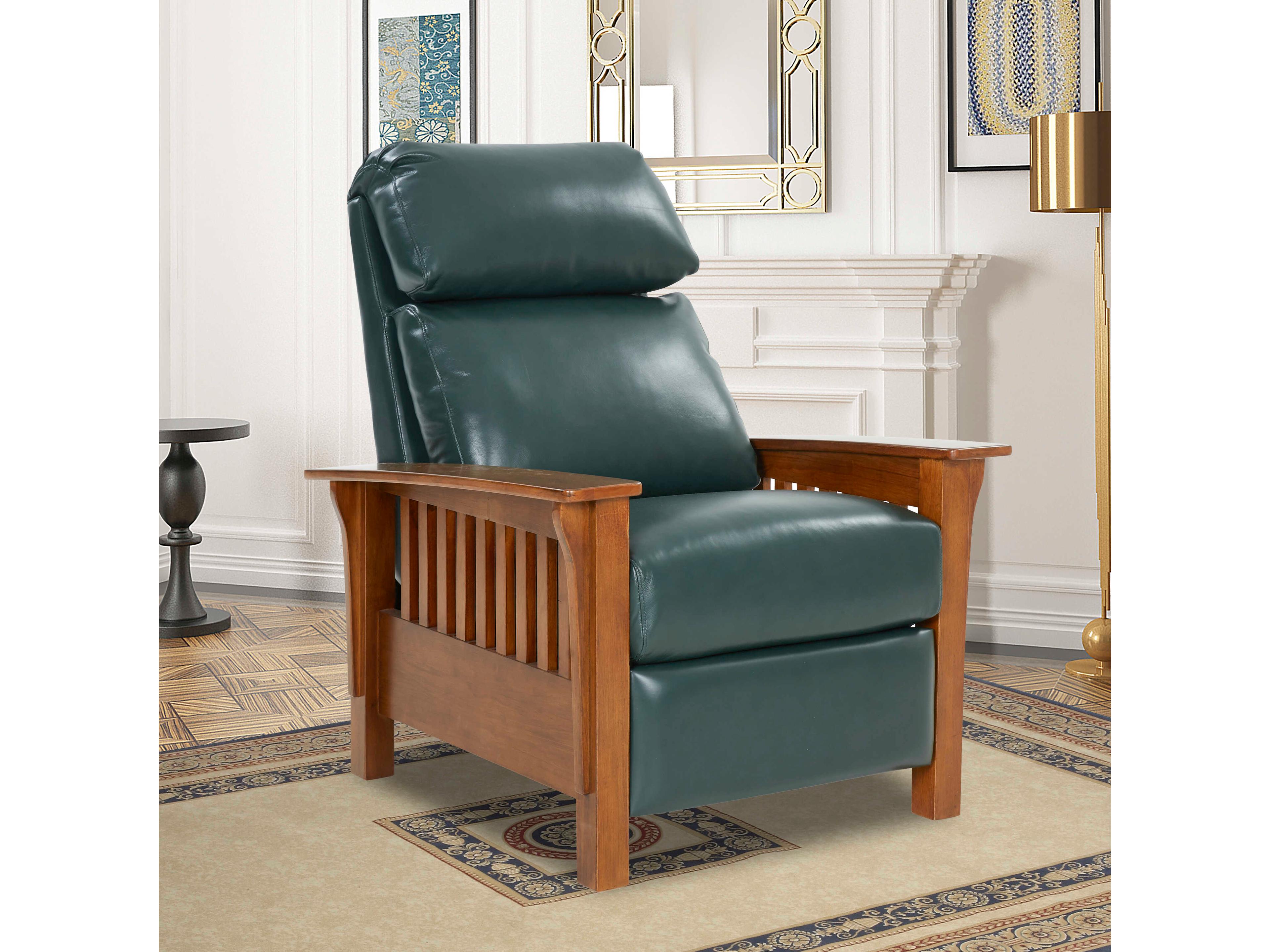 Barcalounger Woodlands Mission Highland Emerald Green Leather Recliner