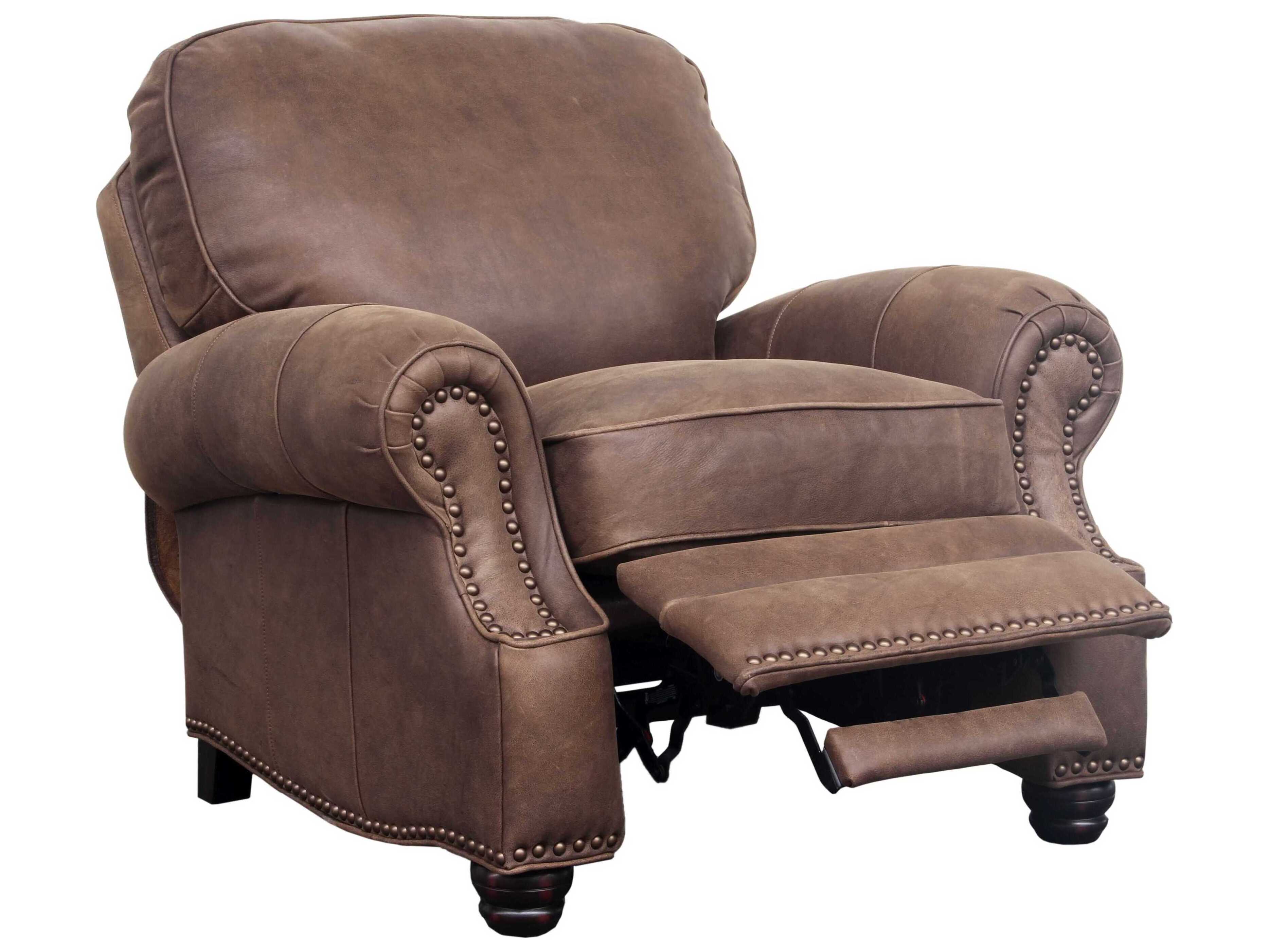 Barcalounger Vintage Longhorn Dark Sanded Bomber Brown Leather Recliner