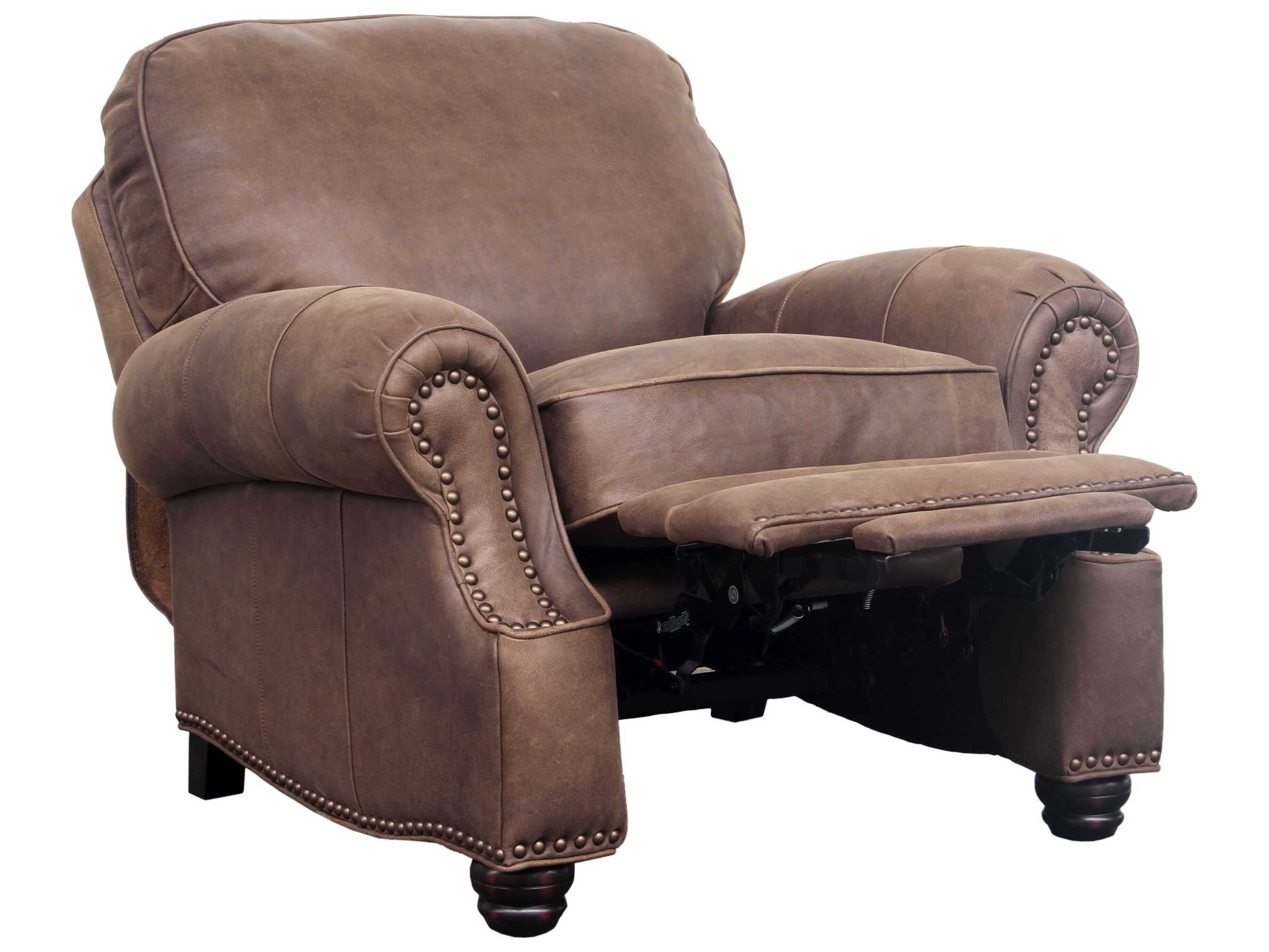 Barcalounger Vintage Longhorn Dark Sanded Bomber Brown Leather Recliner