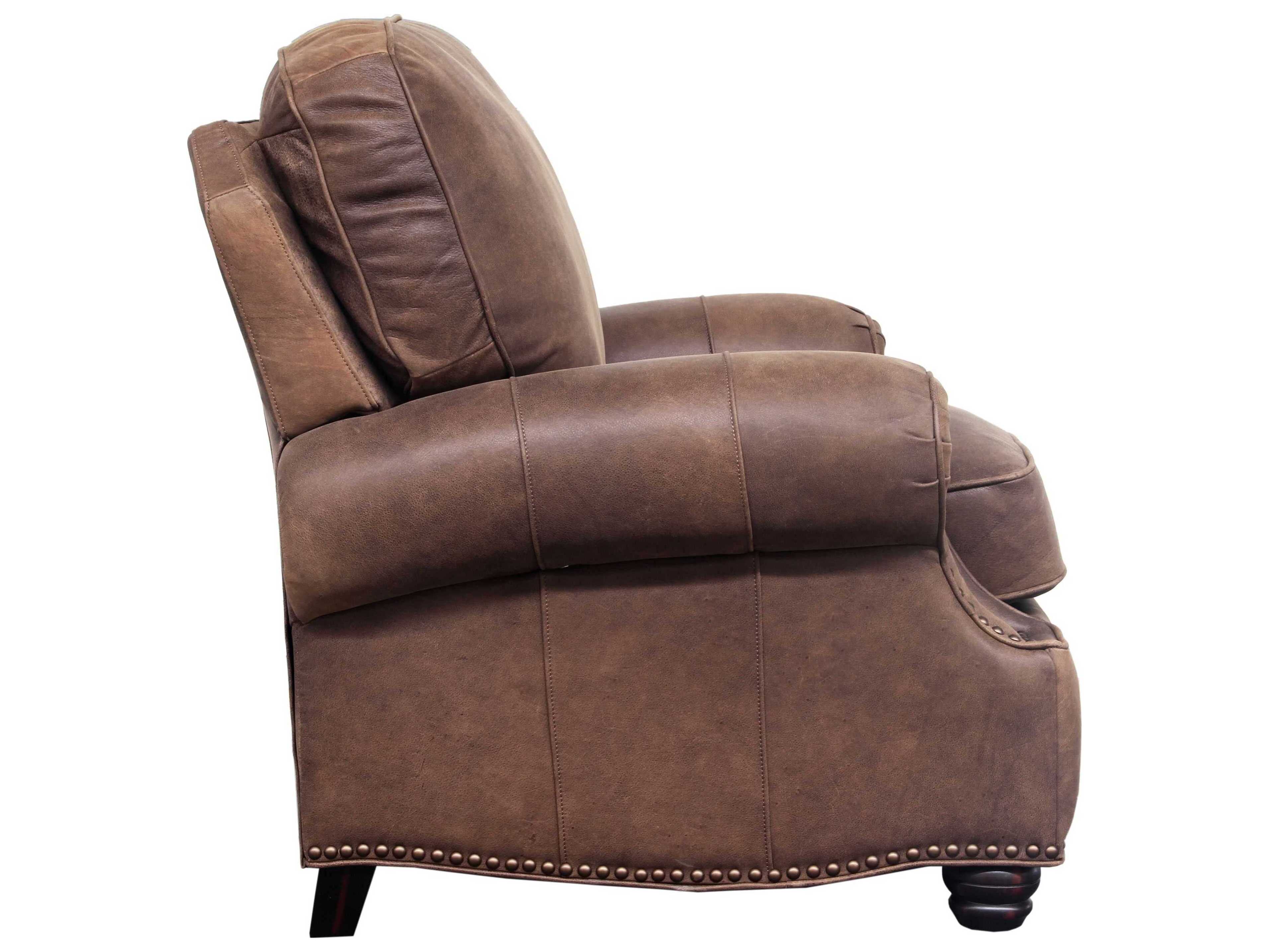 Barcalounger Vintage Longhorn Dark Sanded Bomber Brown Leather Recliner