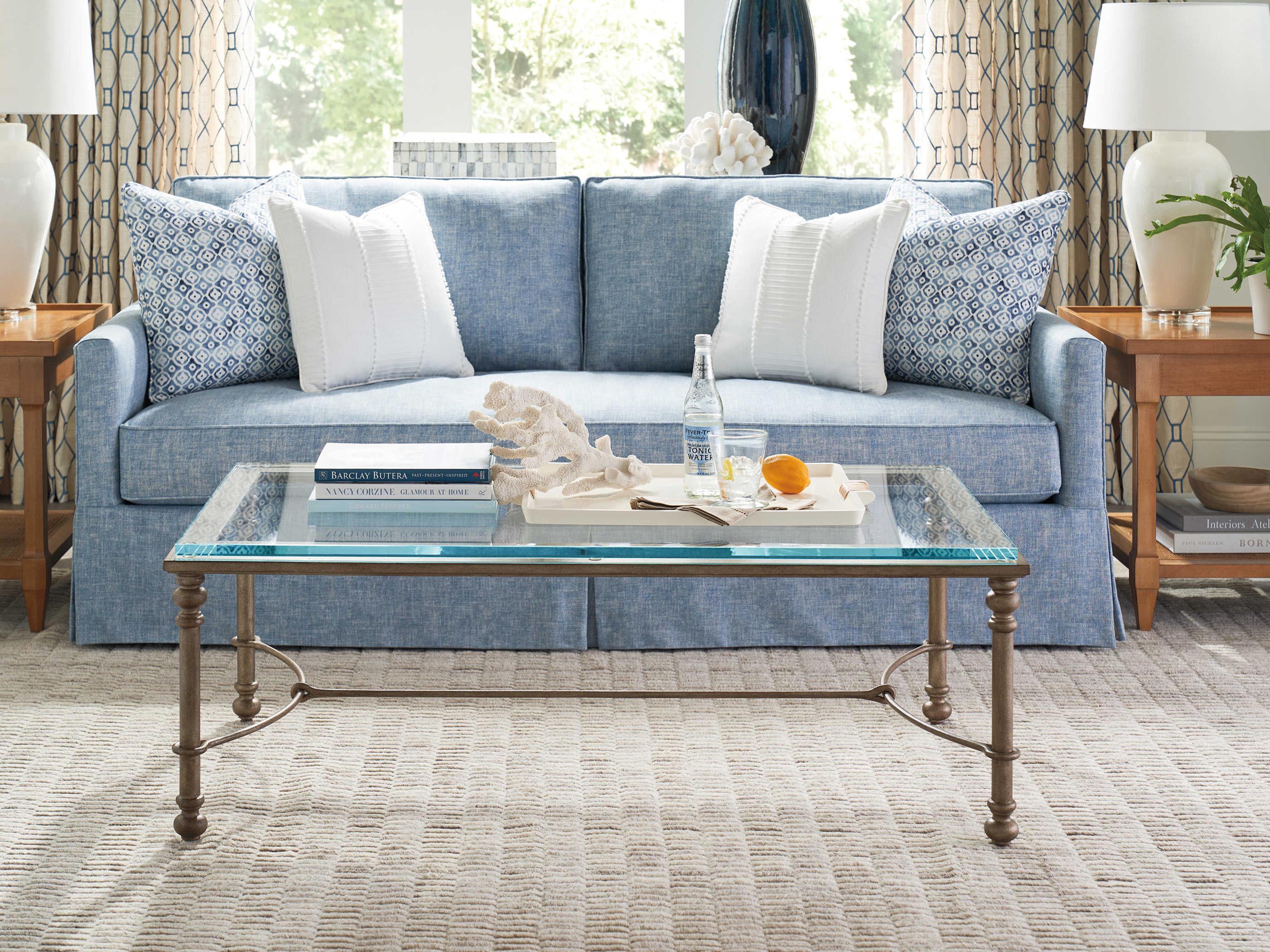 Barclay Butera Laguna Bluff Rectangular Glass Textured Burnished Brass Cocktail Table