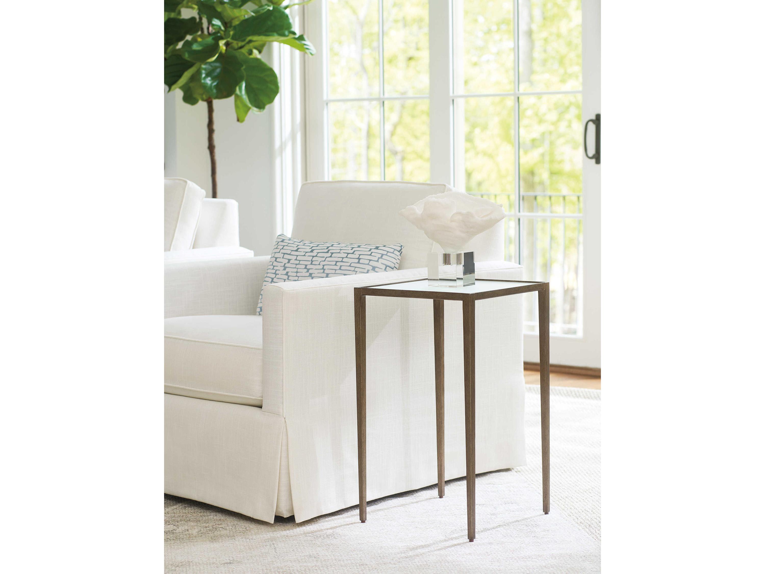 Barclay Butera Laguna Wyland Square Mirror Textured Brass End Table