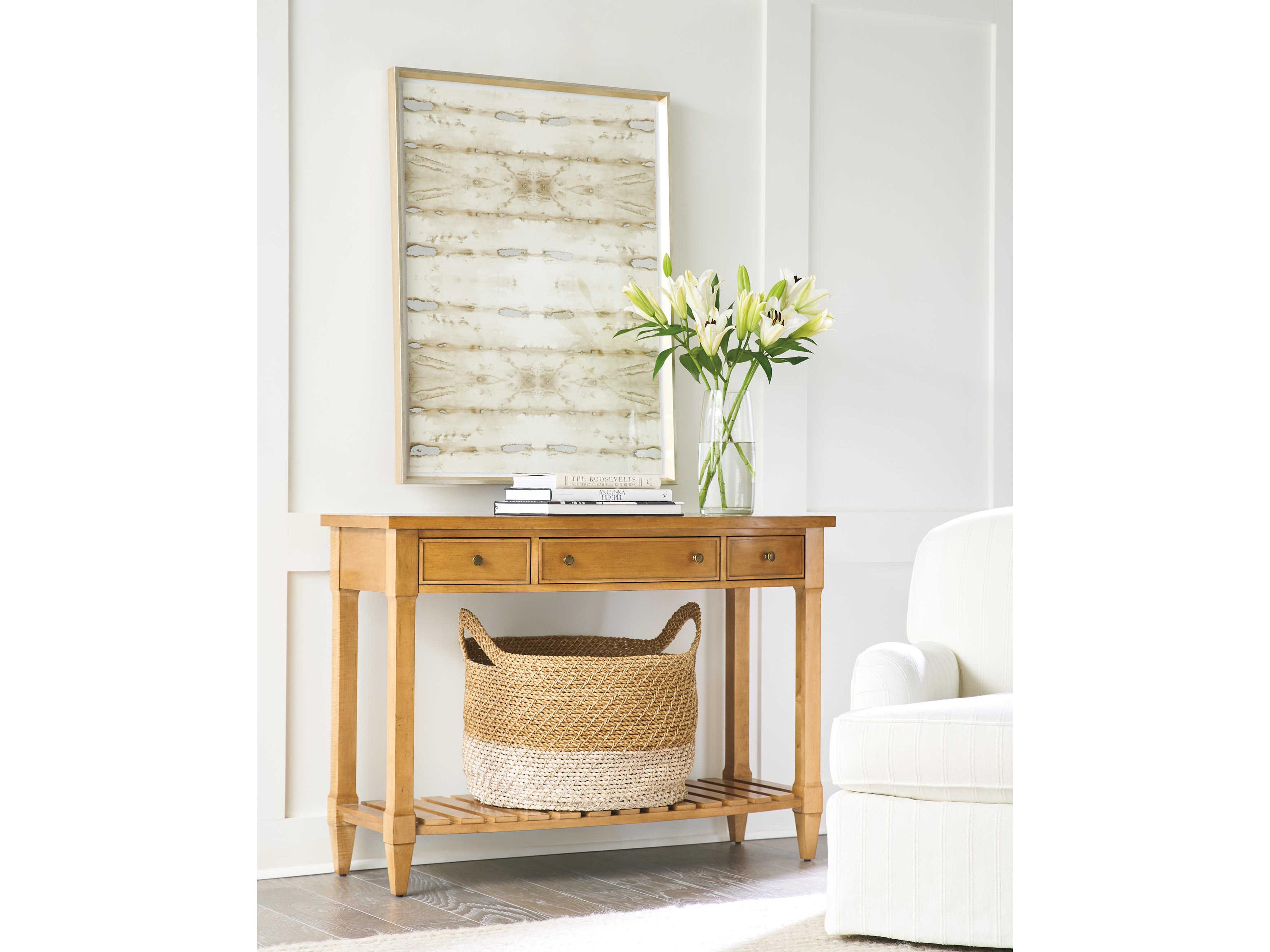 Barclay Butera Laguna Temple Bowfront Wood Table Rock Console