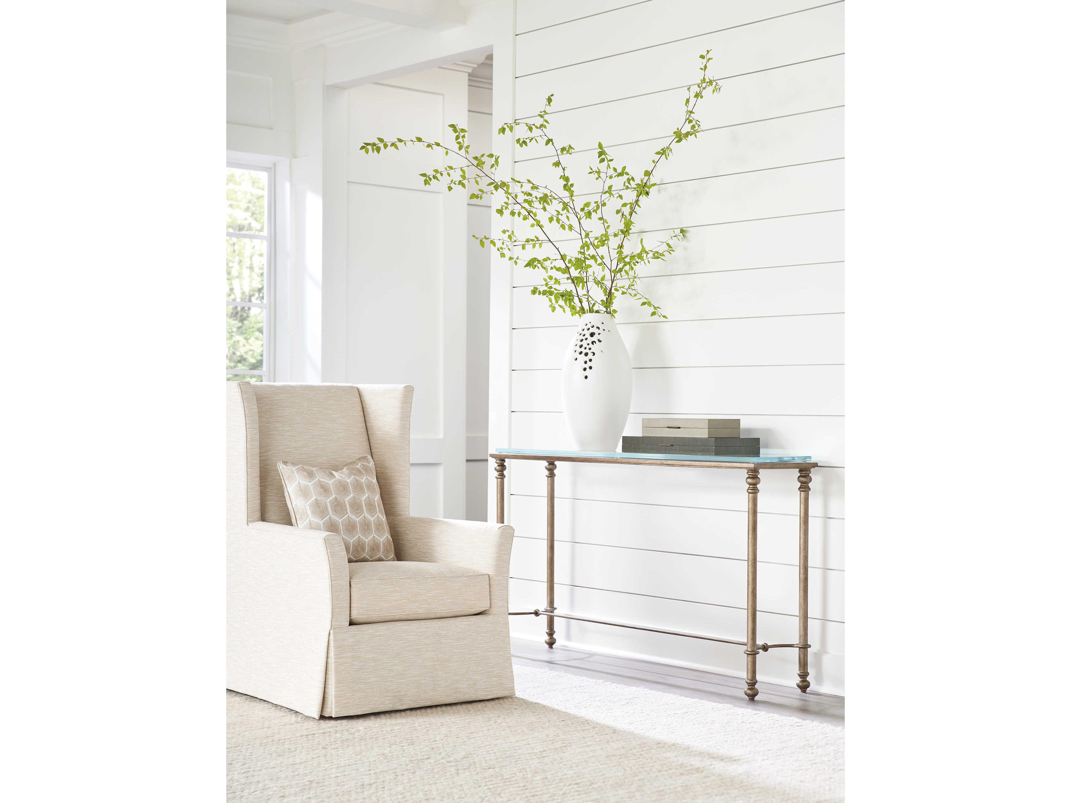 Barclay Butera Laguna Bluff Rectangular Glass Textured Burnished Brass Console Table