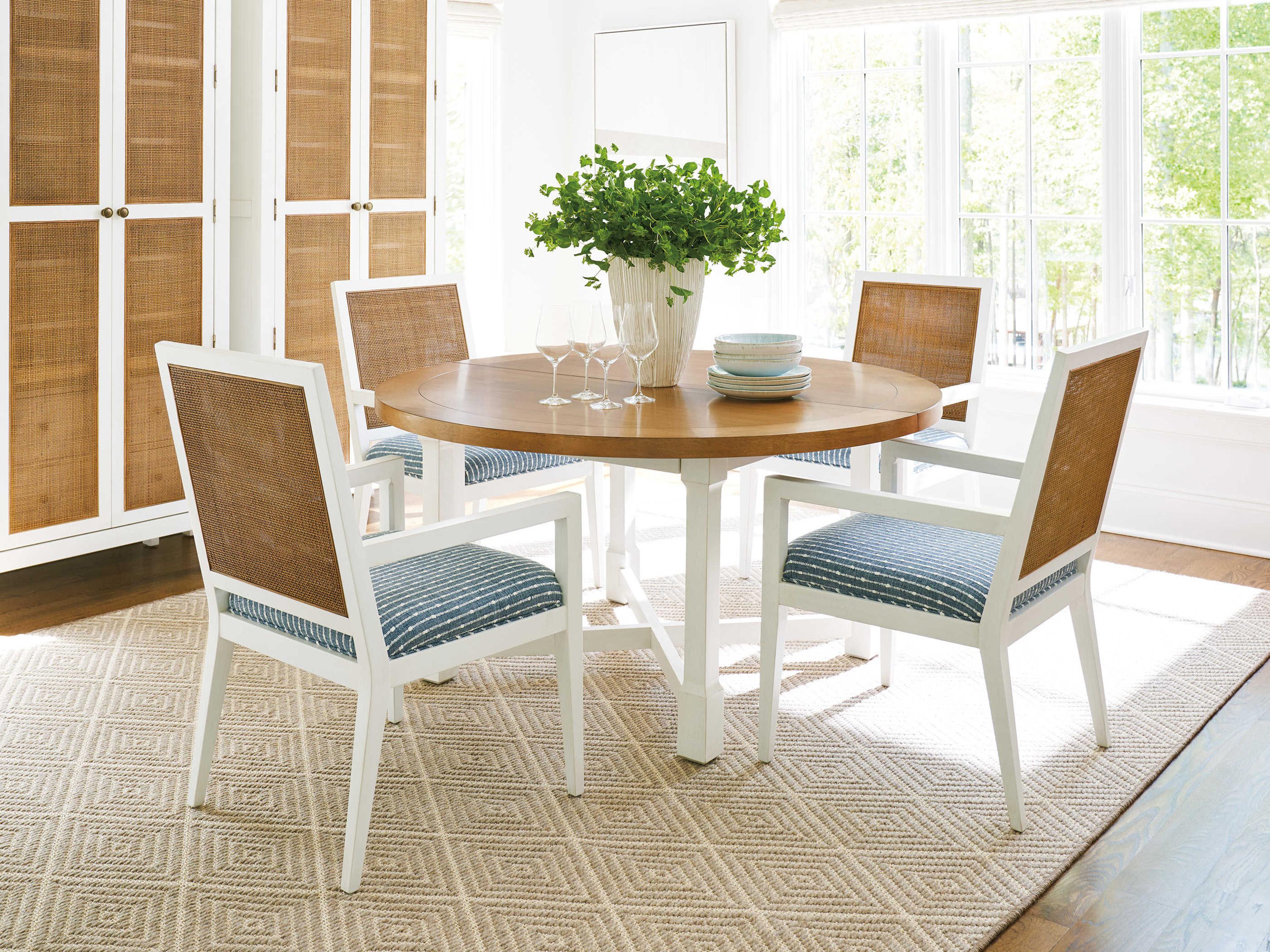 Barclay Butera Laguna Capistrano Extendable Oval Wood Table Rock Tides Linen Dining