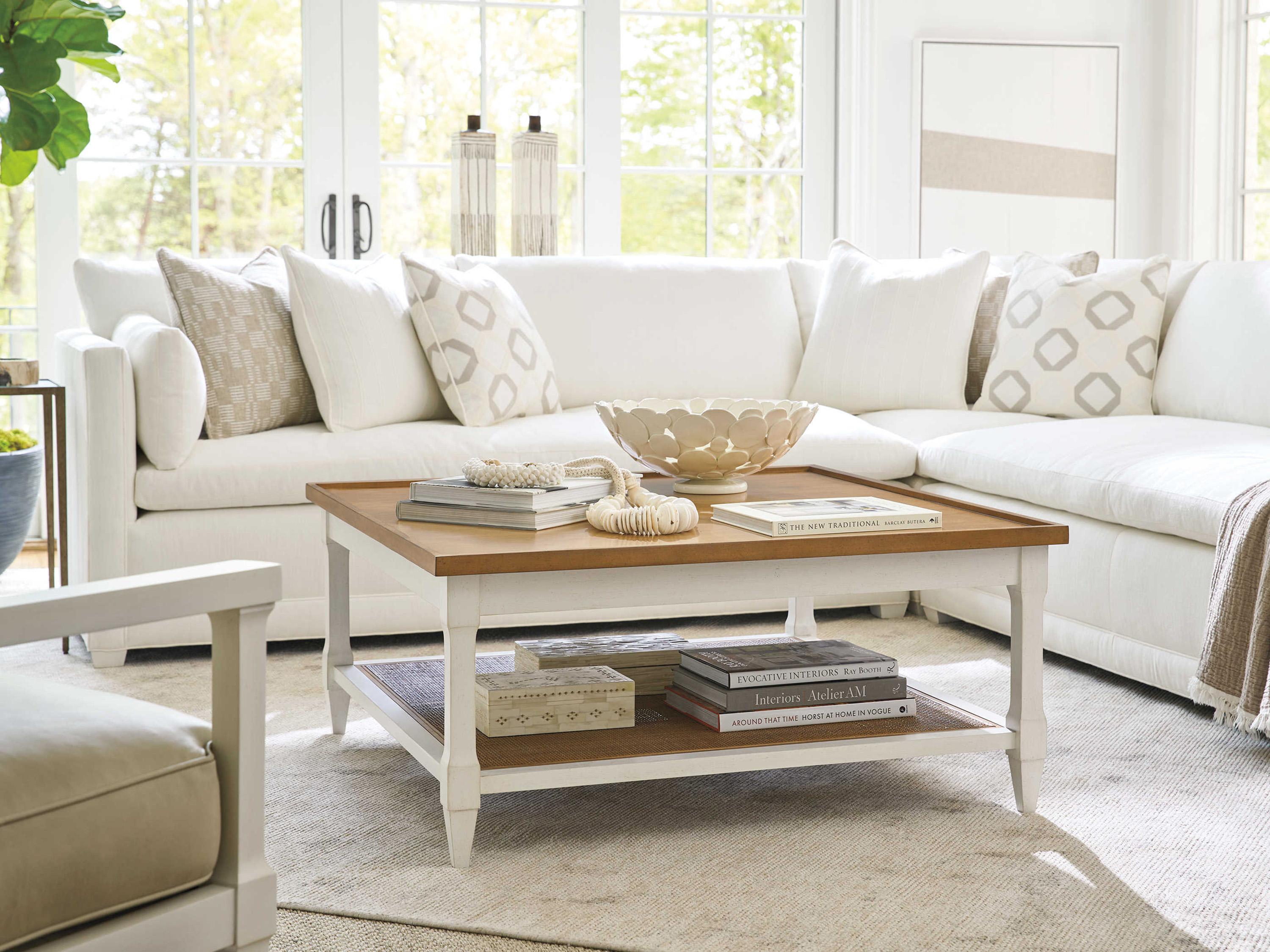 Barclay Butera Laguna Temple Square Wood Table Rock Tides Linen Cocktail