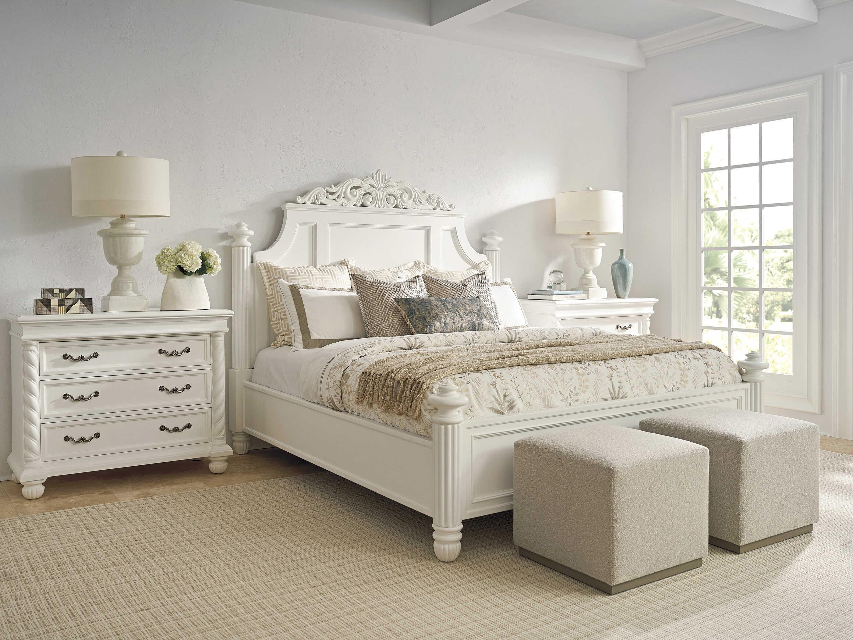 Barclay Butera Villa Blanca Santorini Mallet White Wood King Panel Bed