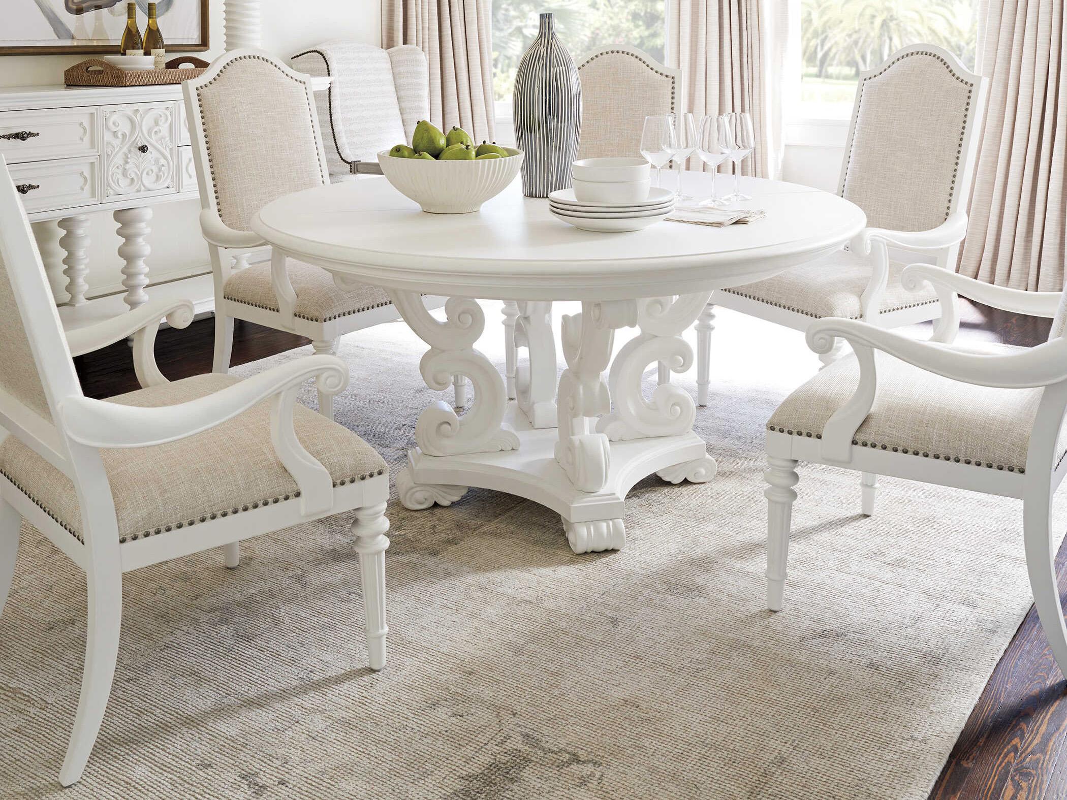 Barclay Butera Villa Blanca Round Wood Mallet White Modena Dining Table