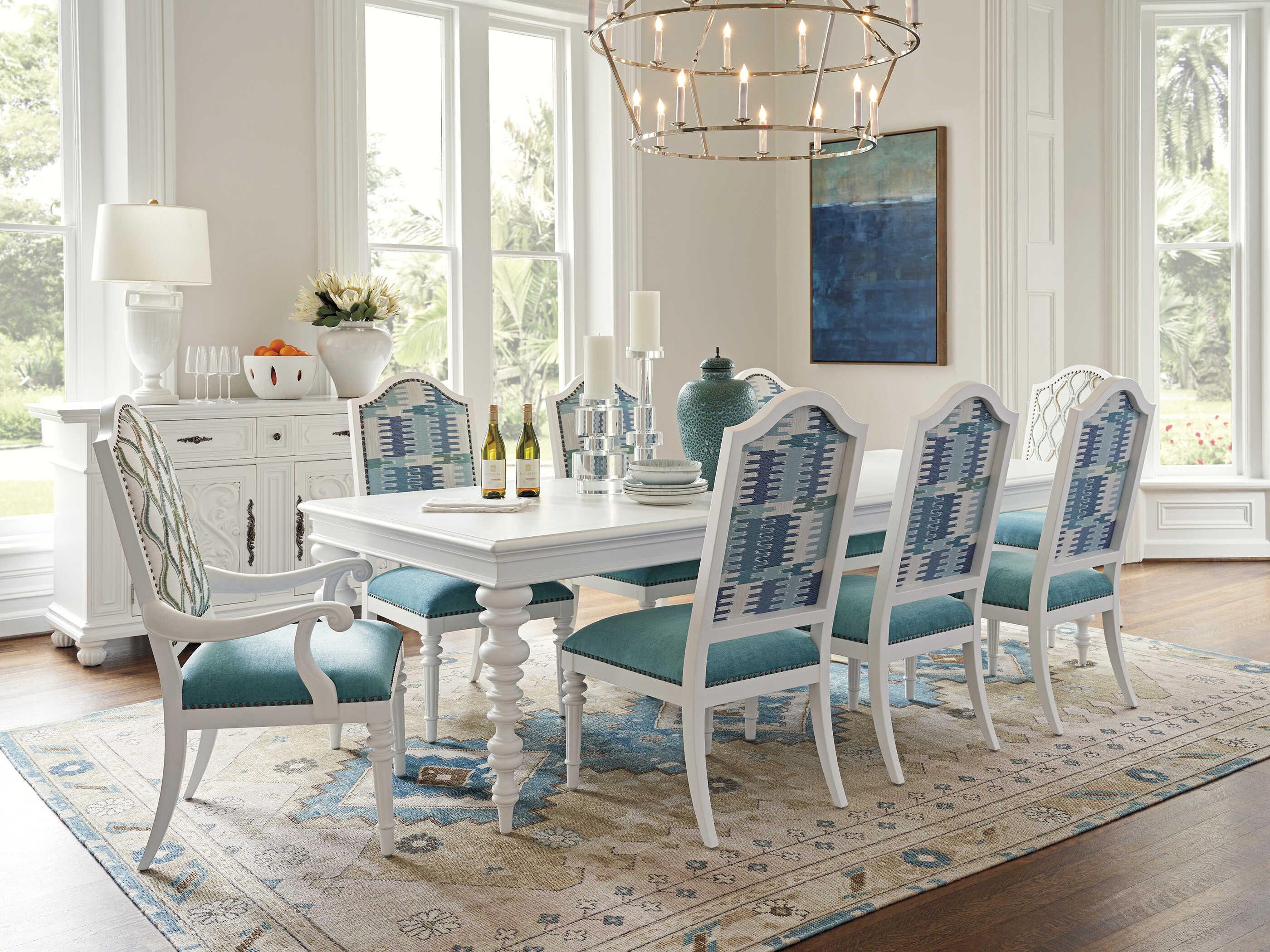 Barclay Butera Villa Blanca Blue Upholstered Corsica Arm Dining Chair