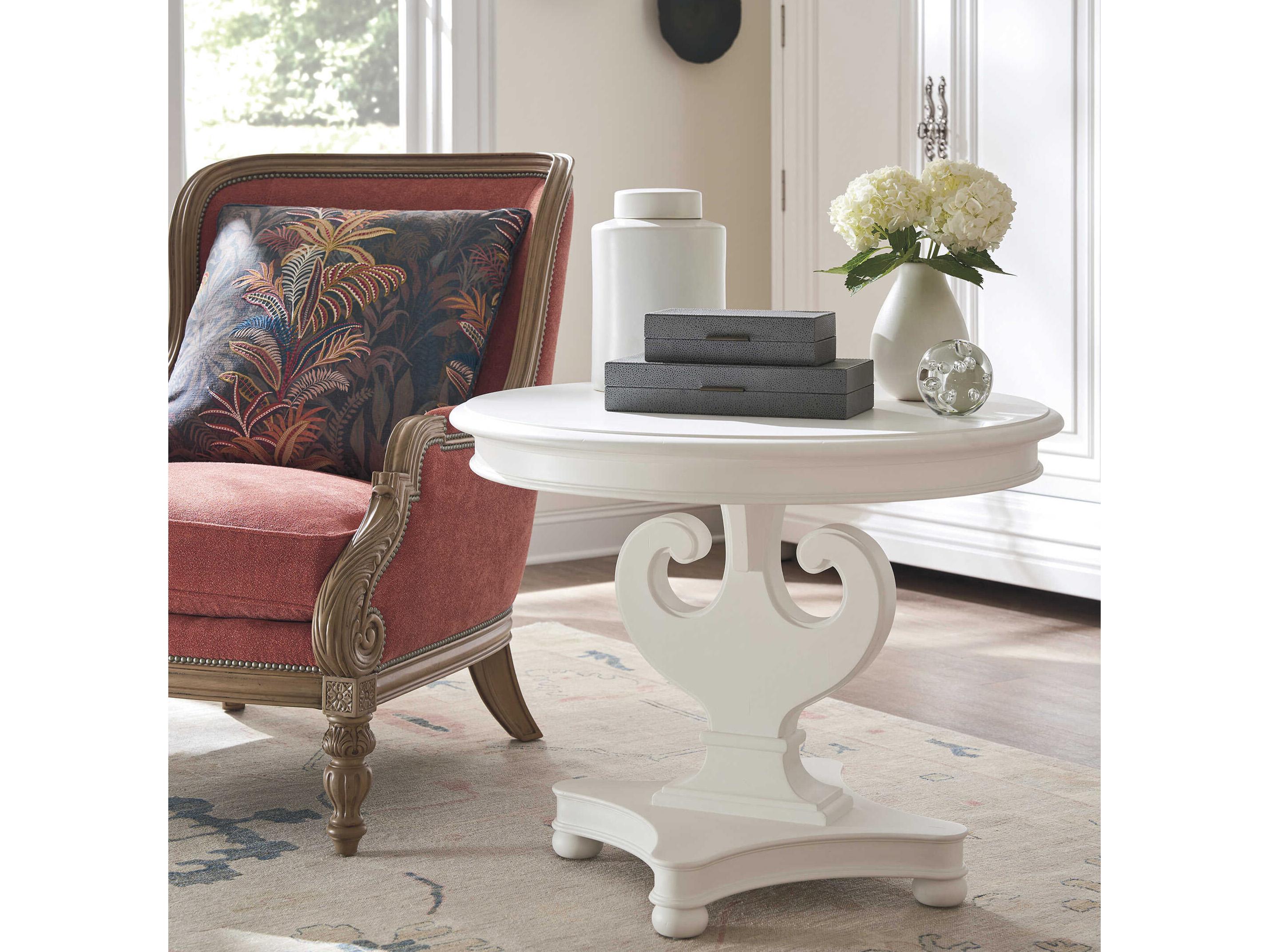 Barclay Butera Villa Blanca Round Wood Mallet White Athenia End Table