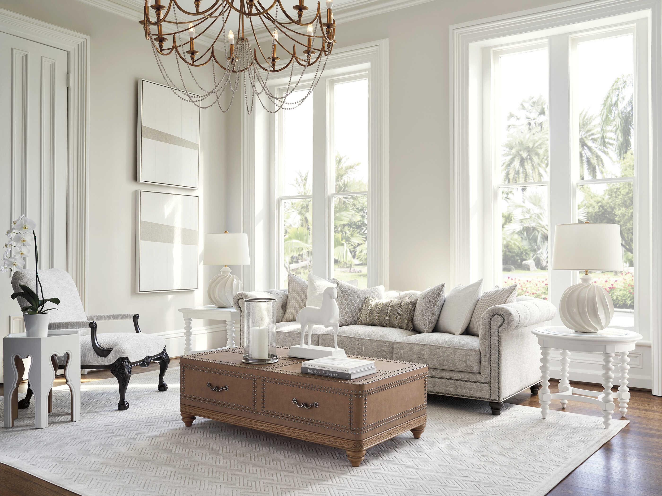 Barclay Butera Villa Blanca Hexagon Mirror Polo Mallet White Buff Bilbao End Table