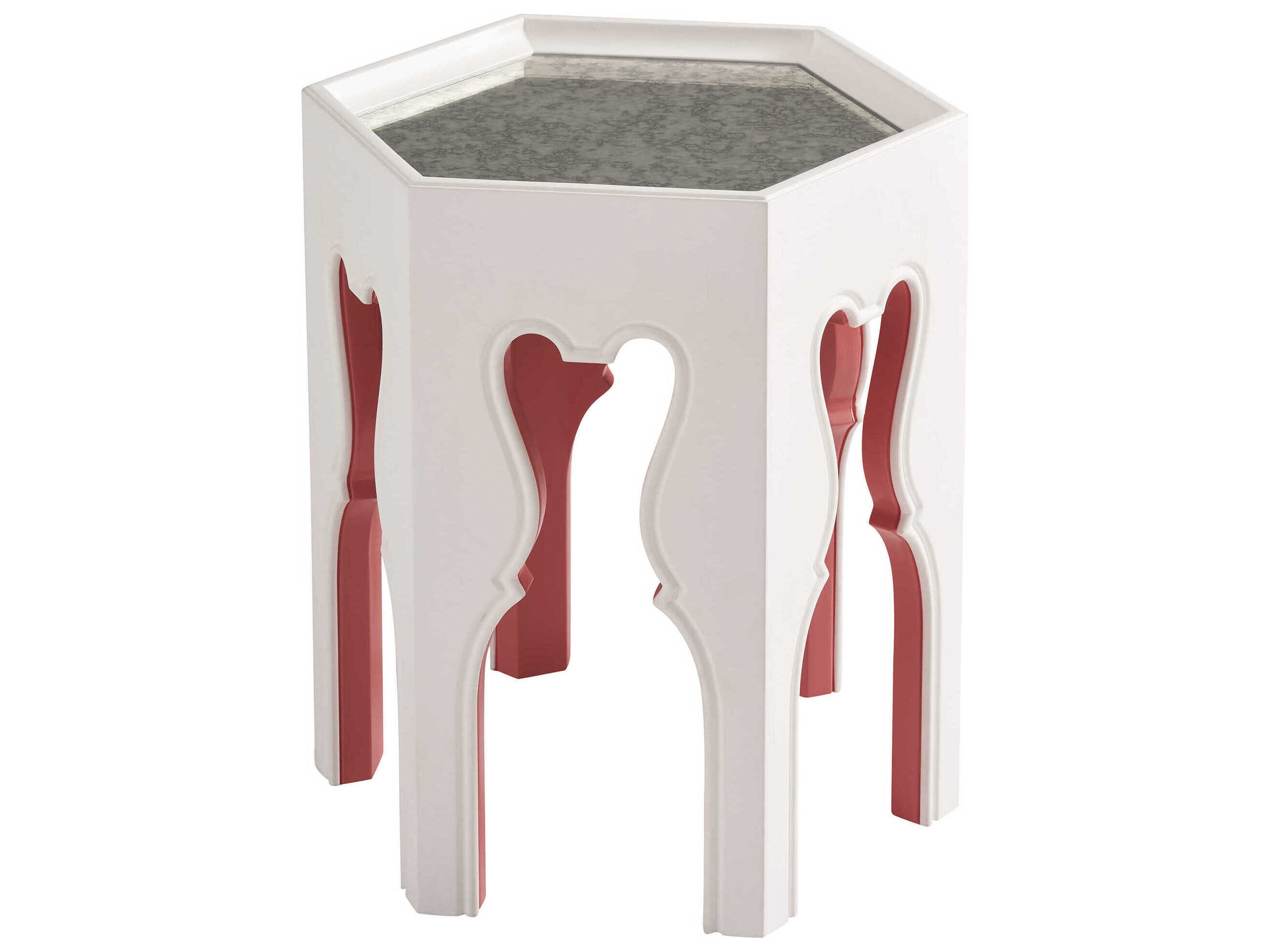 Barclay Butera Villa Blanca Hexagon Mirror Polo Mallet White Coral Bilbao End Table
