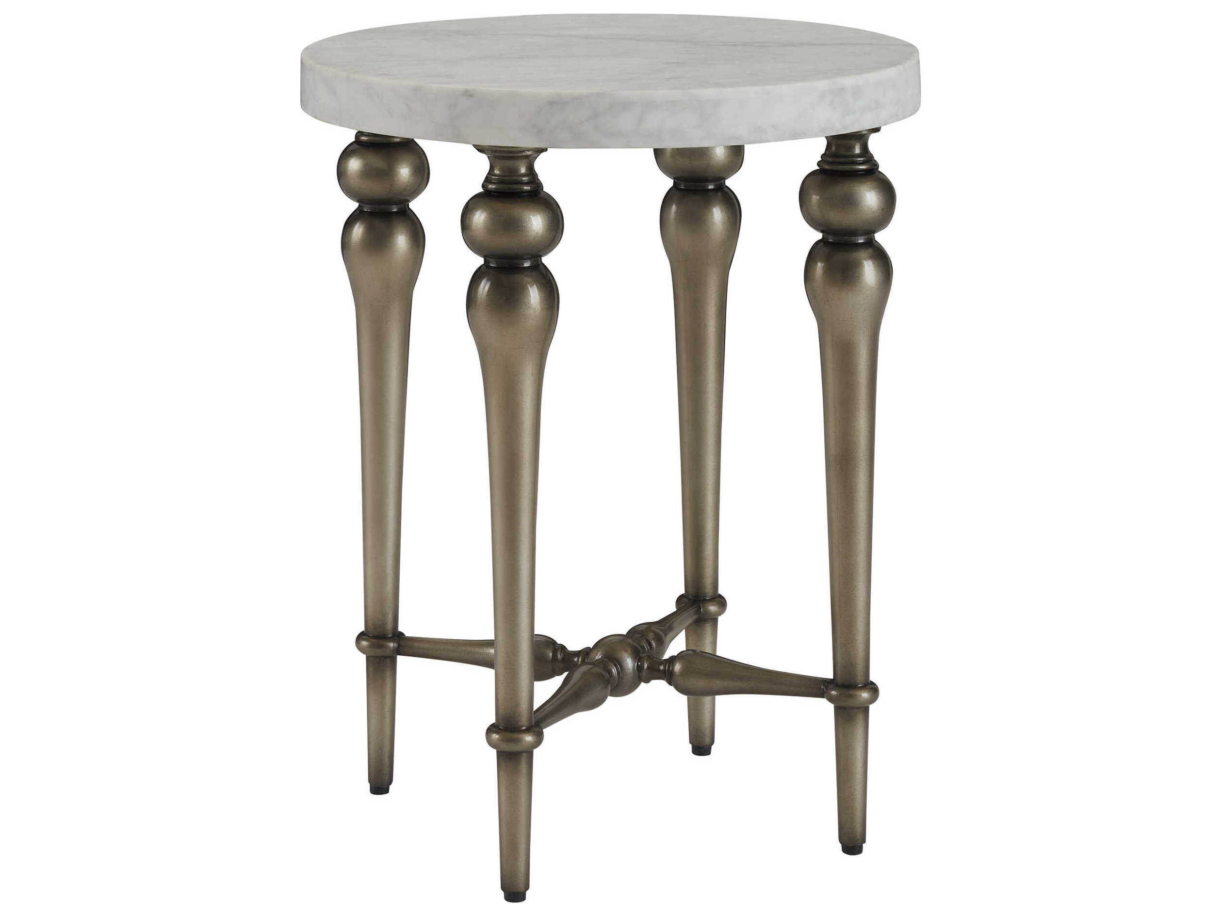 Barclay Butera Villa Blanca Round Marble White Antique Silver Argos Martini End Table
