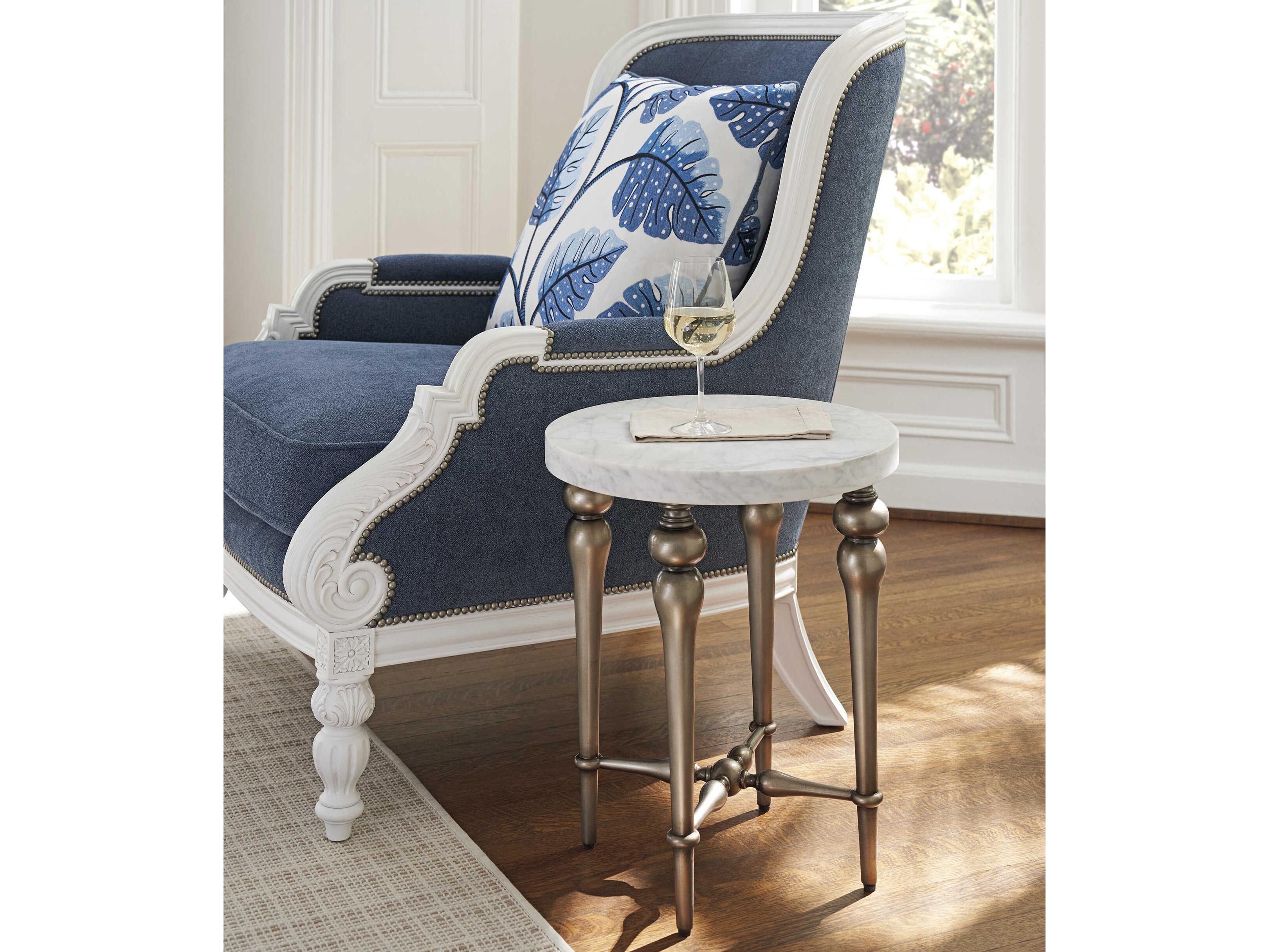 Barclay Butera Villa Blanca Round Marble White Antique Silver Argos Martini End Table