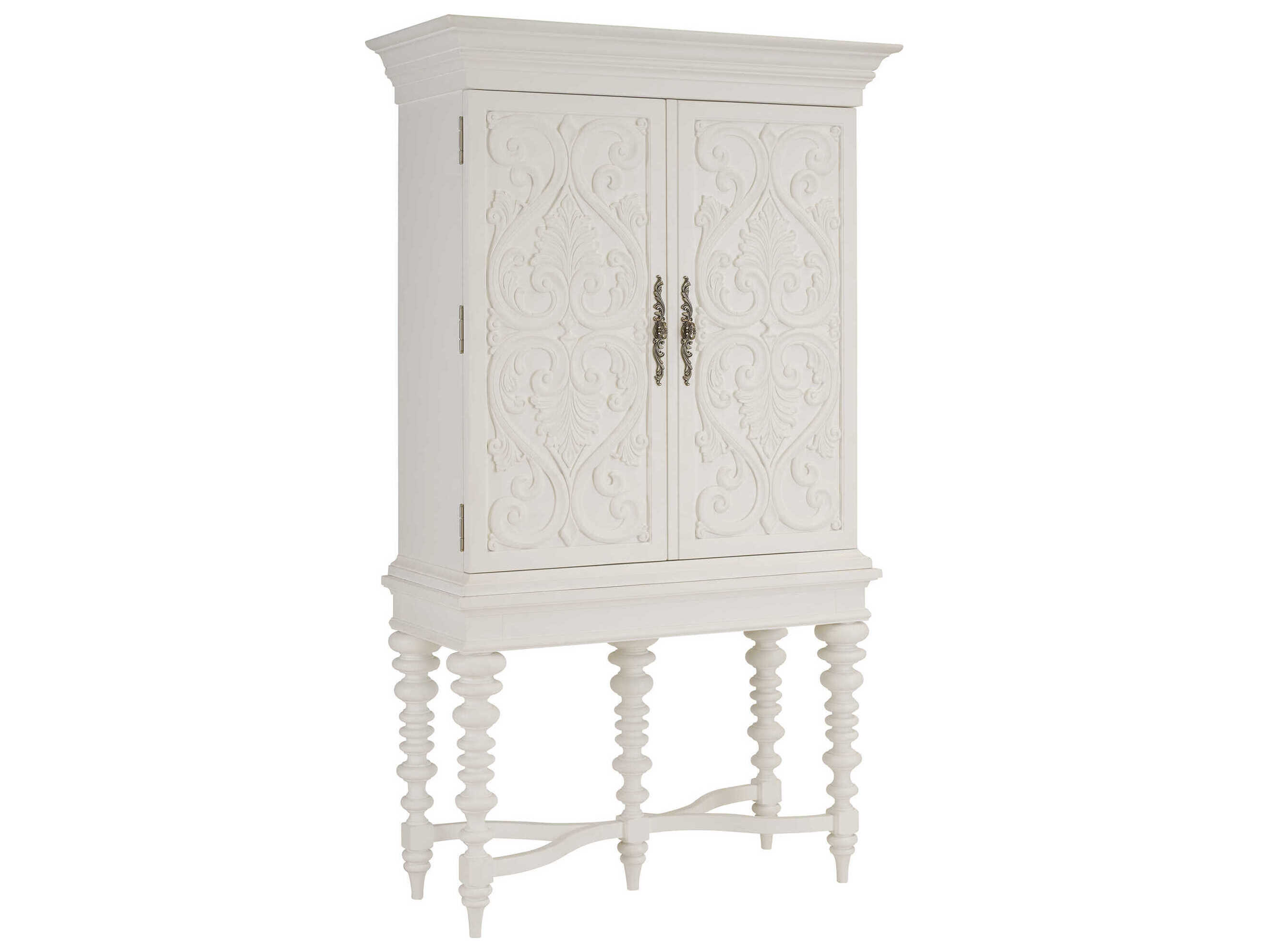 Barclay Butera Villa Blanca Mallet White Bar Cabinet