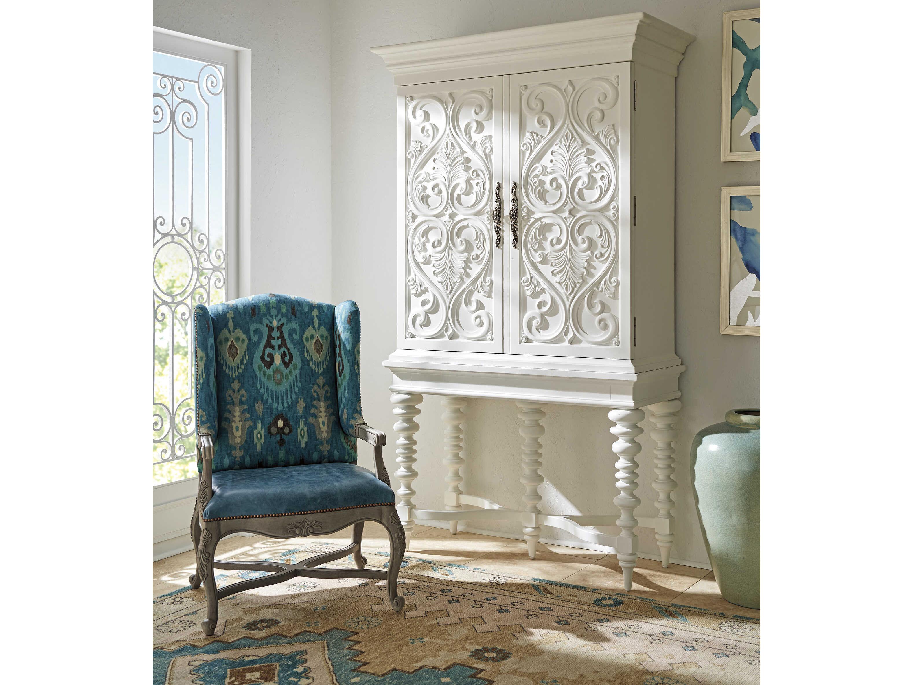 Barclay Butera Villa Blanca Mallet White Bar Cabinet