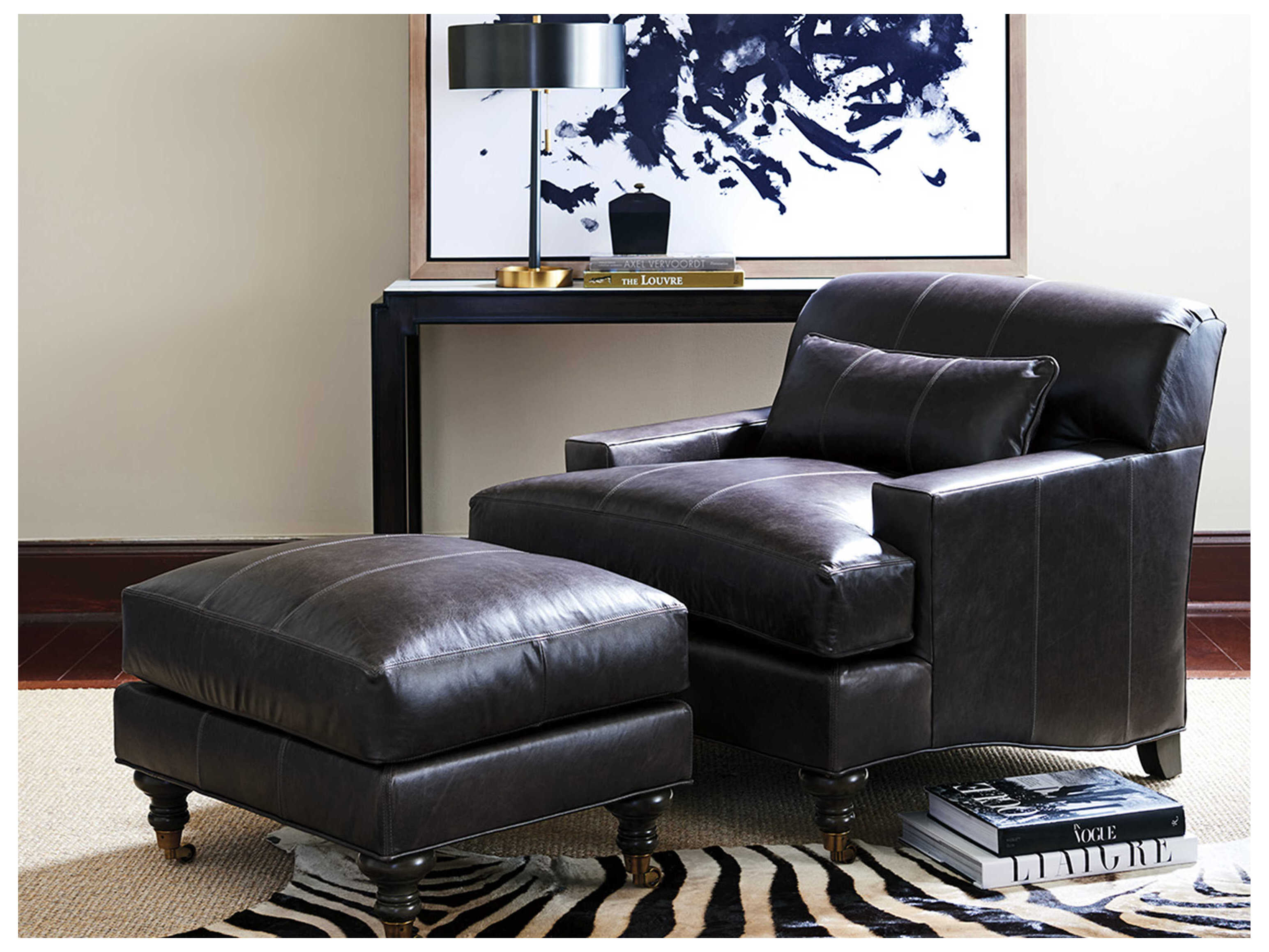 Barclay Butera Upholstery Oxford Leather Ottoman