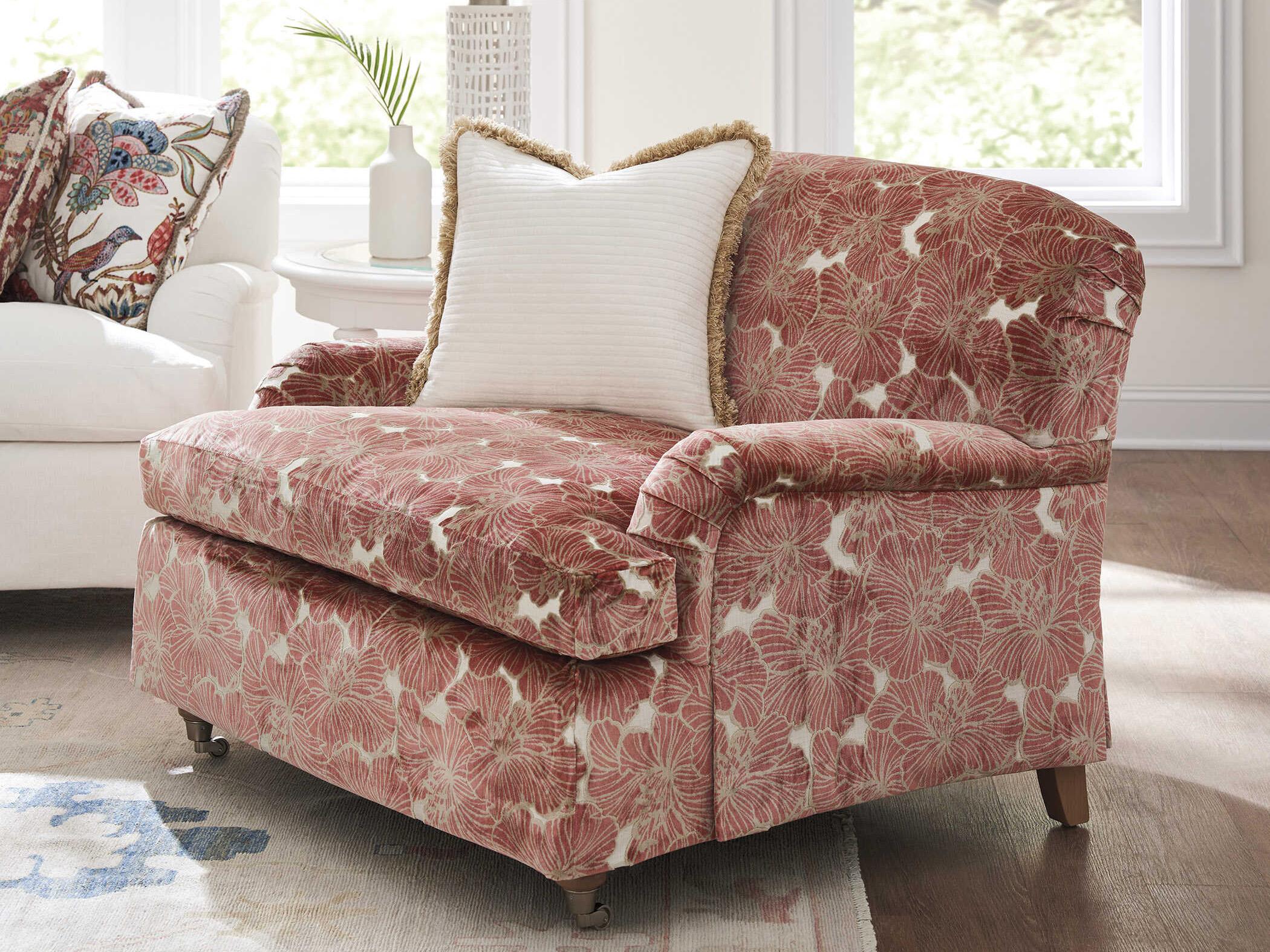 Barclay Butera Upholstery Athos Rolling Orange Fabric Accent Chair with Pewter Casters