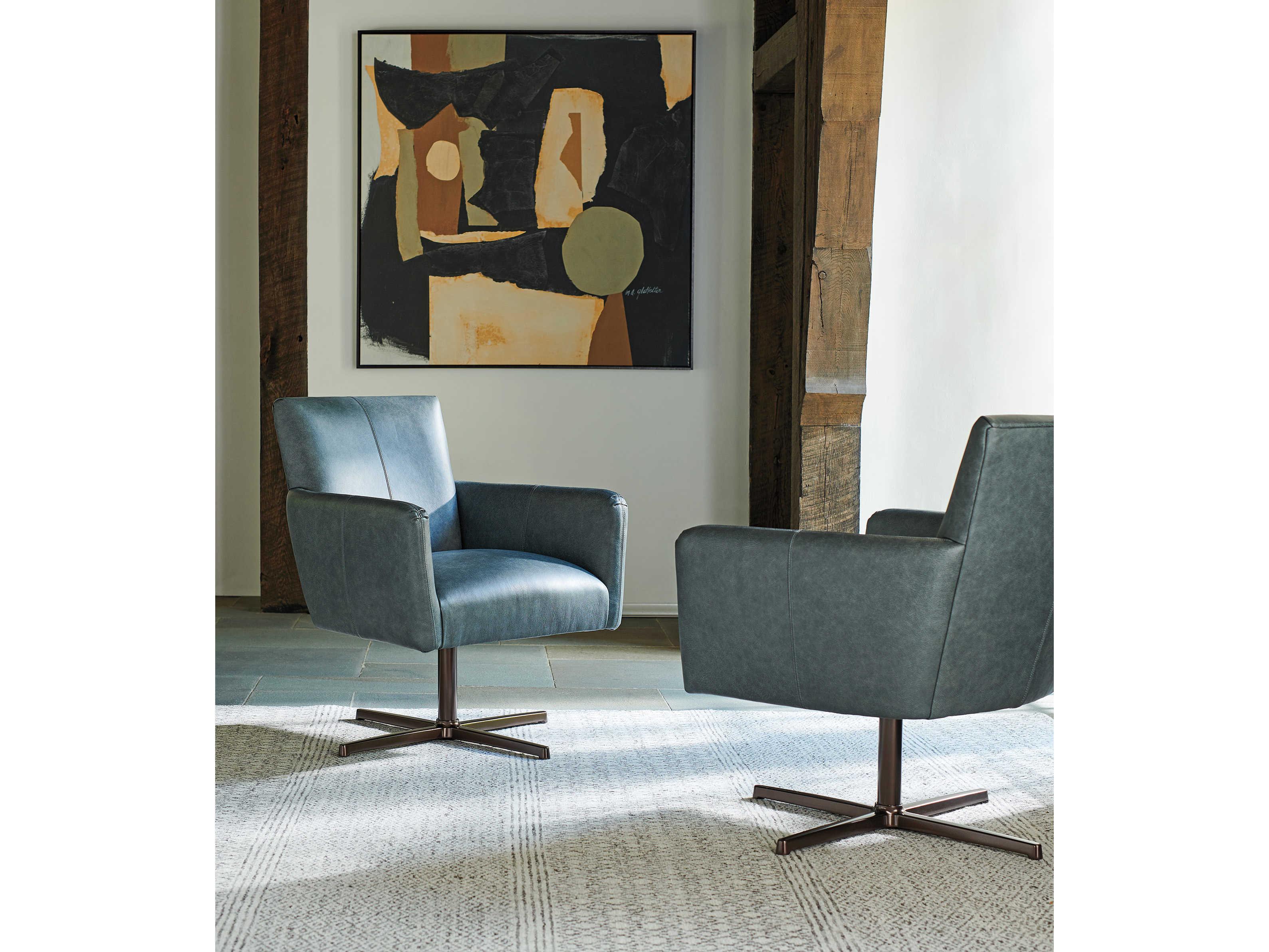 Barclay Butera Upholstery Brooks Swivel Gray Leather Accent Chair