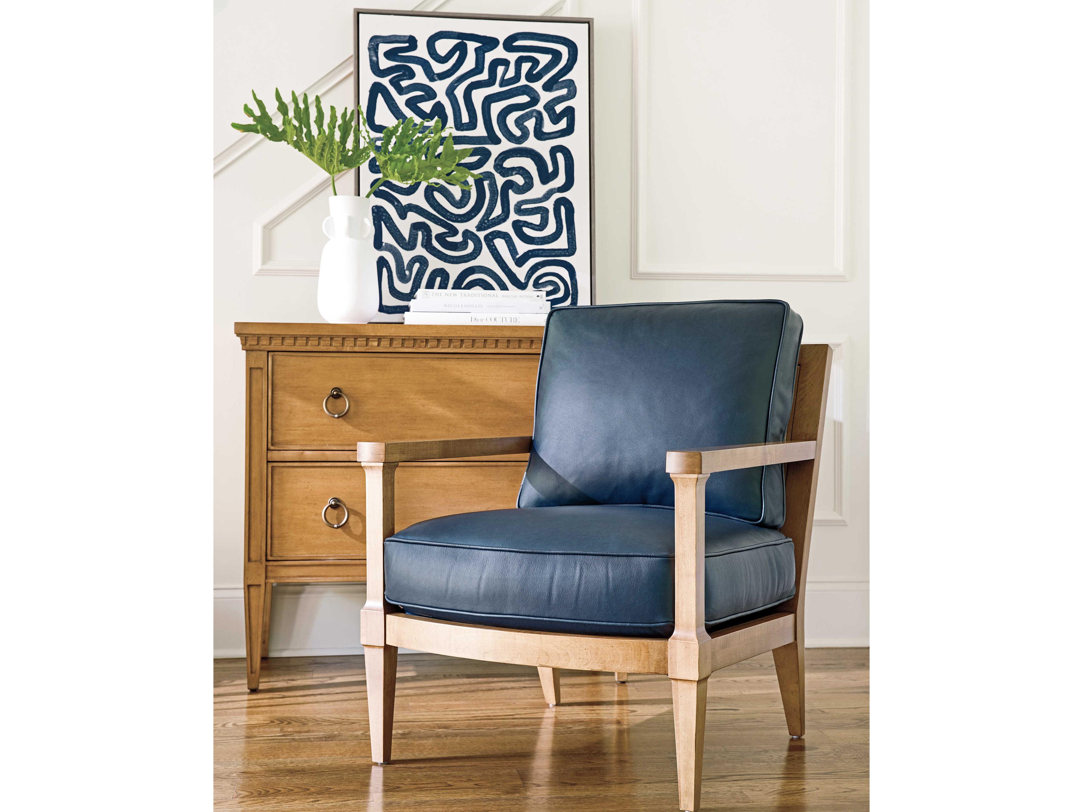 Barclay Butera Upholstery Splashes Blue Leather Accent Chair