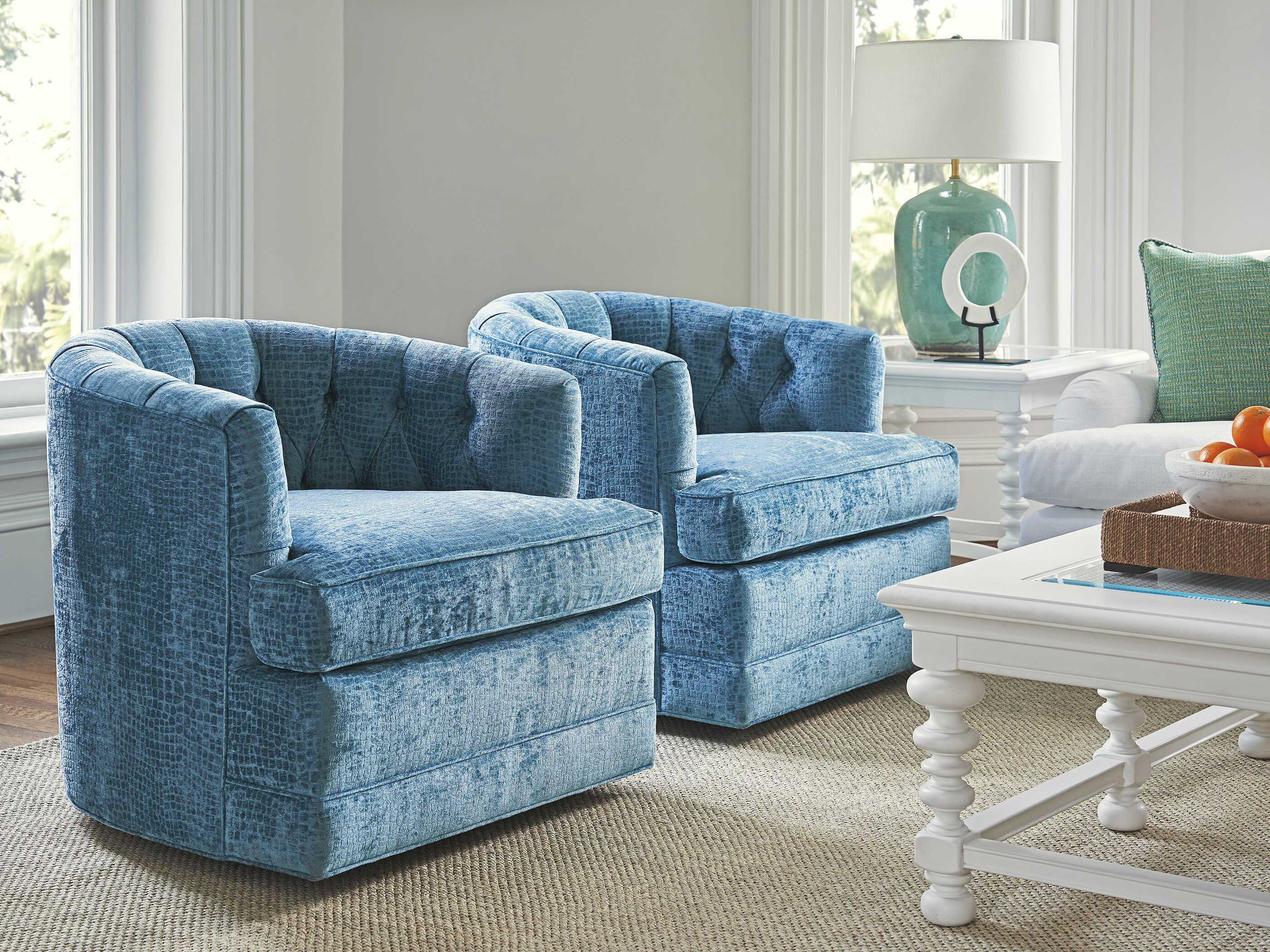 Barclay Butera Upholstery Cliffhaven Swivel Blue Fabric Accent Chair
