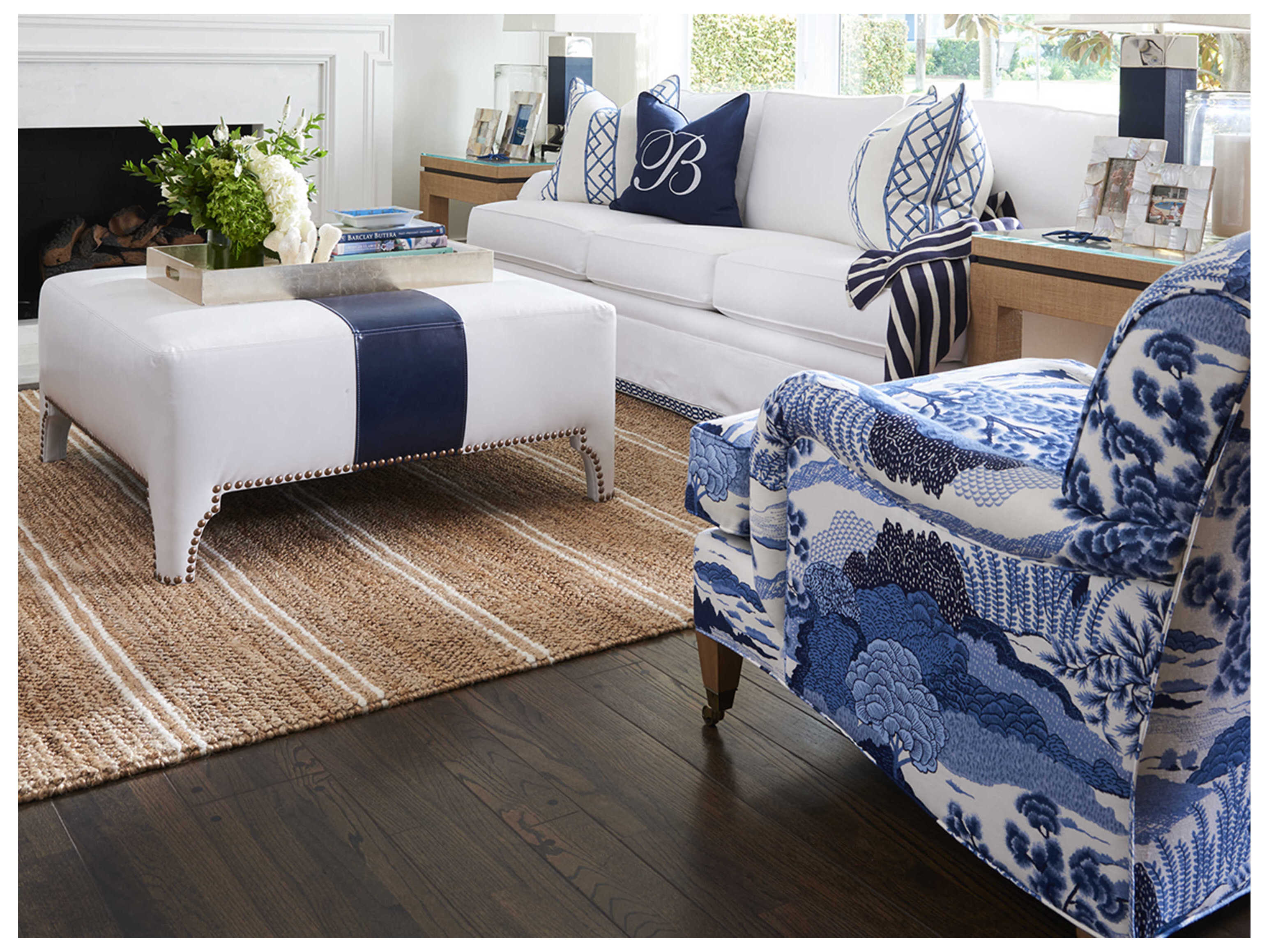 Barclay Butera Upholstery Sheffield Leather Ottoman