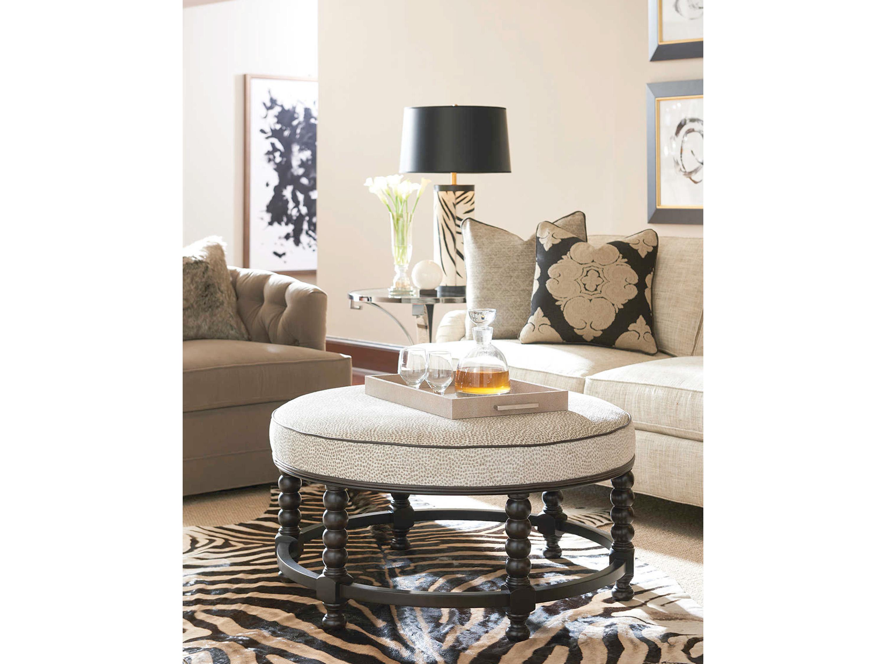 Barclay Butera Upholstery Kona Taupe Black Upholstered Ottoman