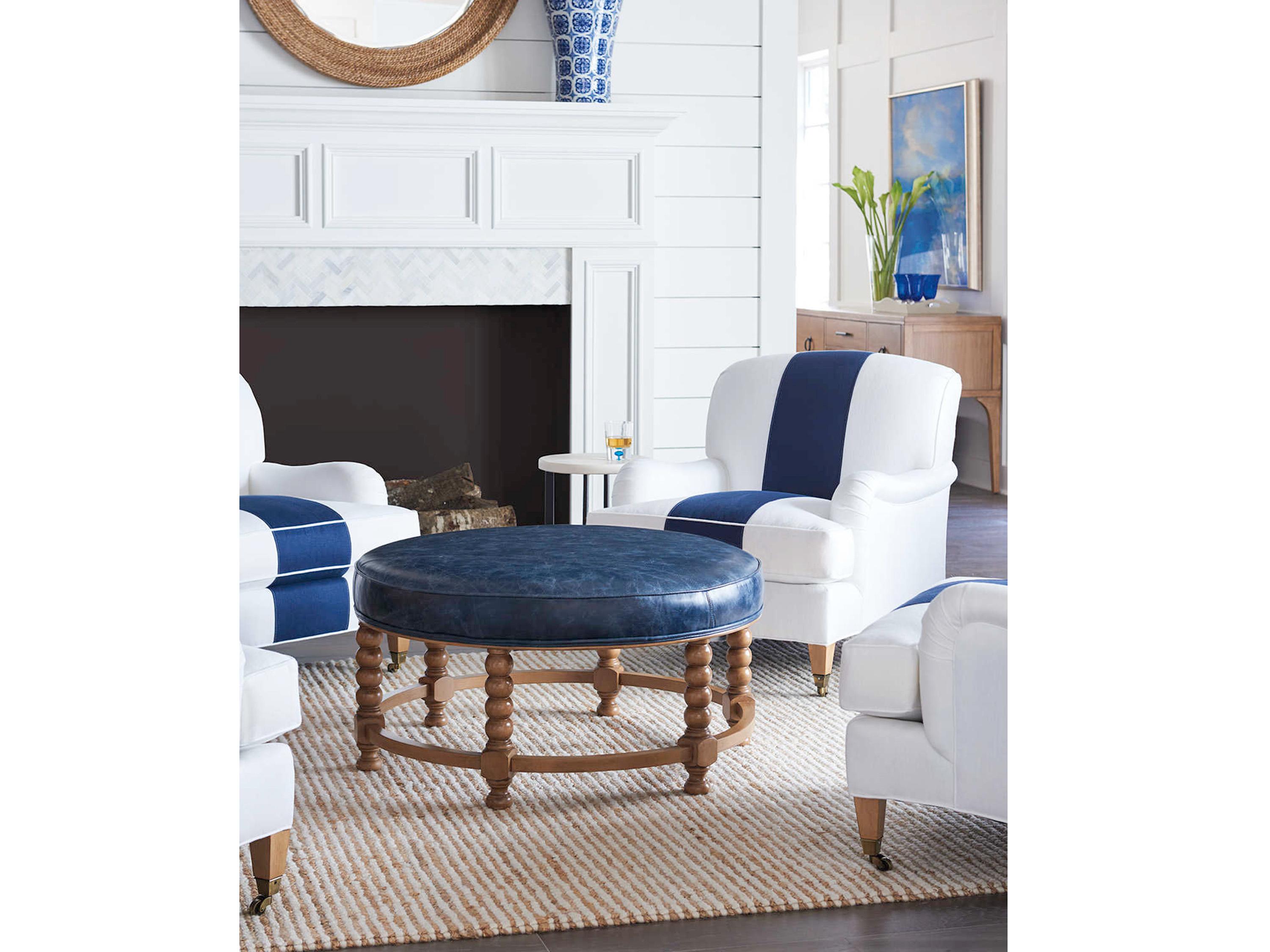 Barclay Butera Upholstery Naples Cocktail Laguna Sands Black Brown Leather Ottoman