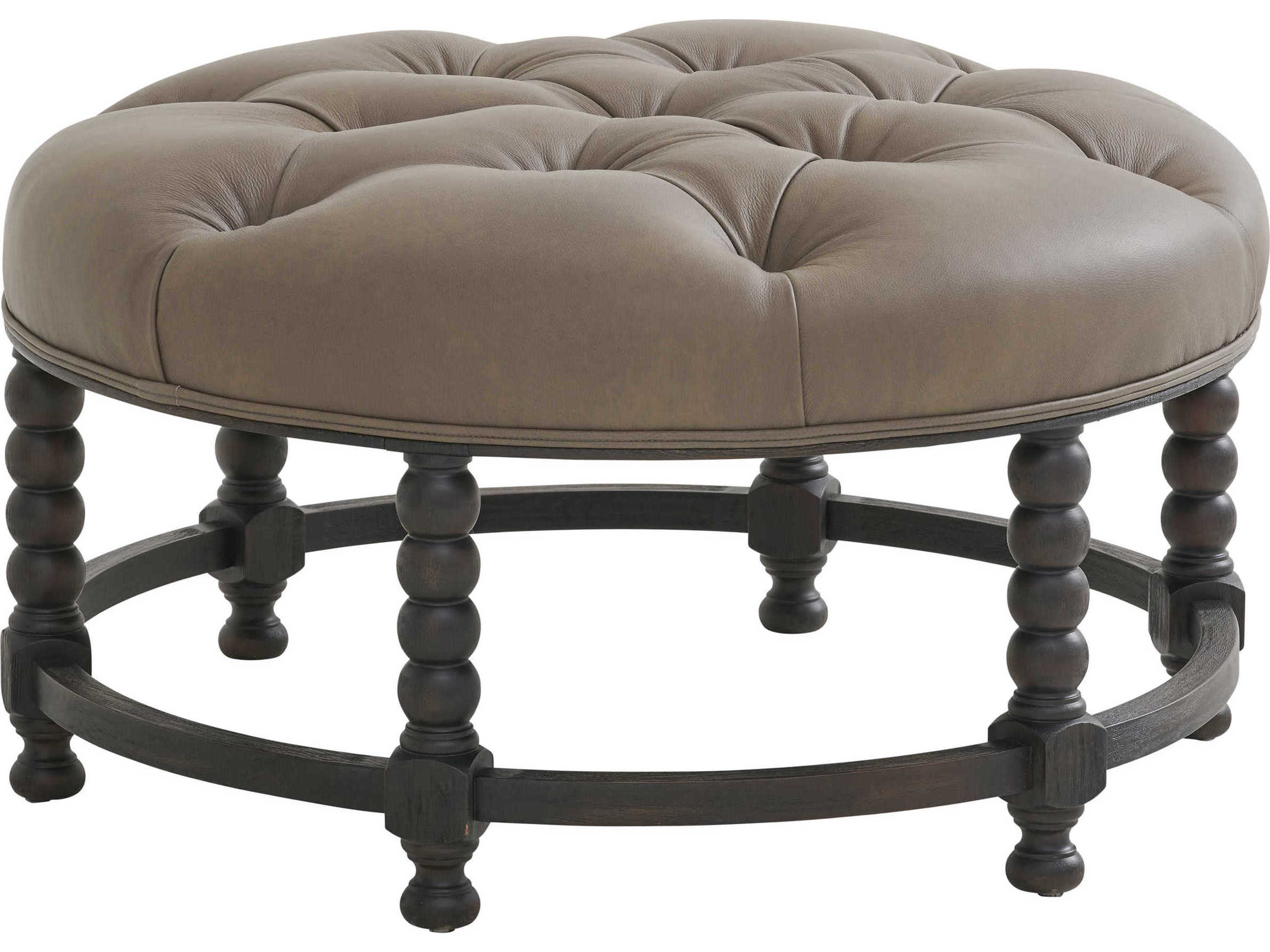 Barclay Butera Upholstery Hanover Brown Leather Tufted Ottoman
