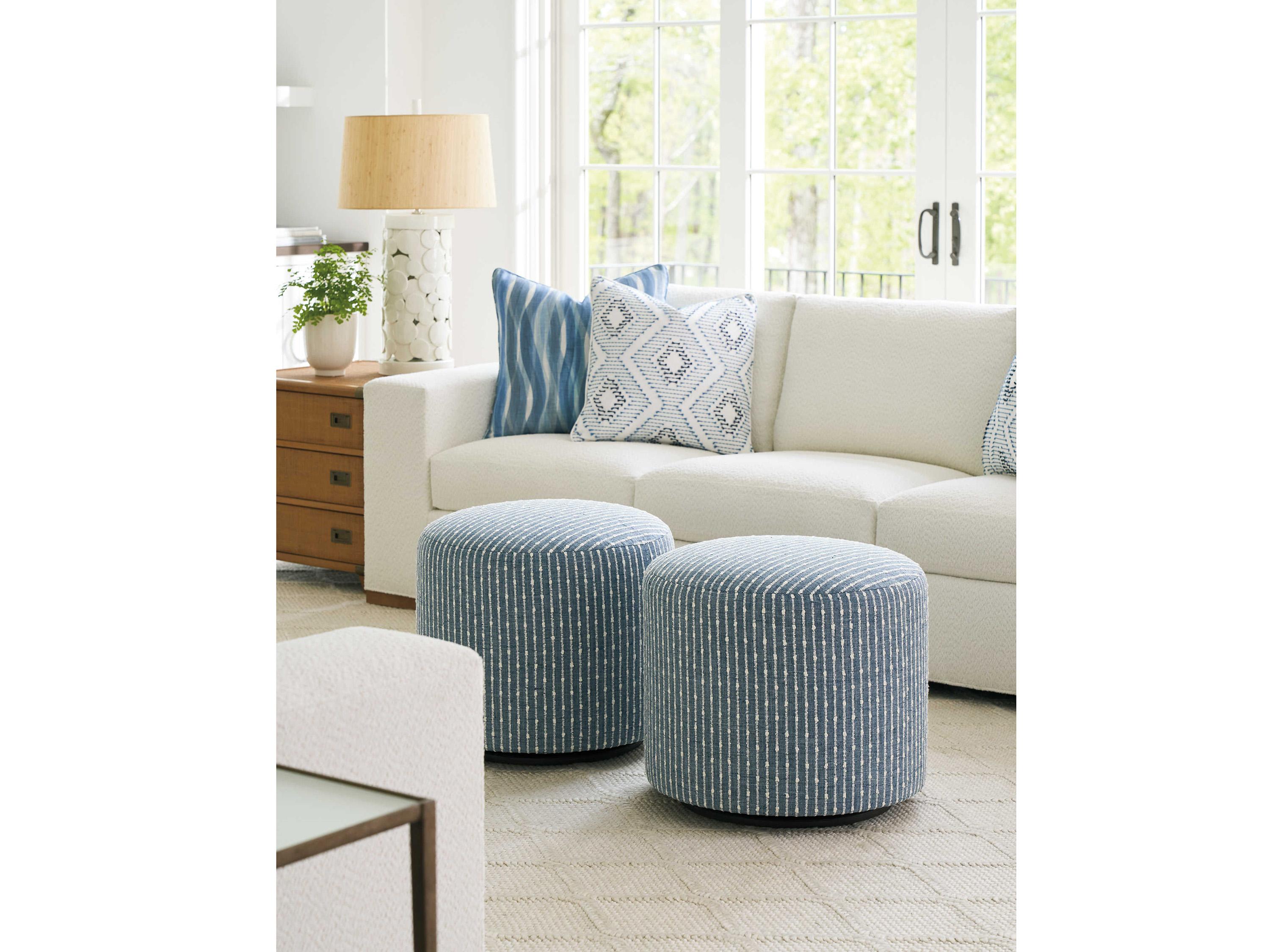 Barclay Butera Upholstery Three Arch Swivel Blue Upholstered Ottoman