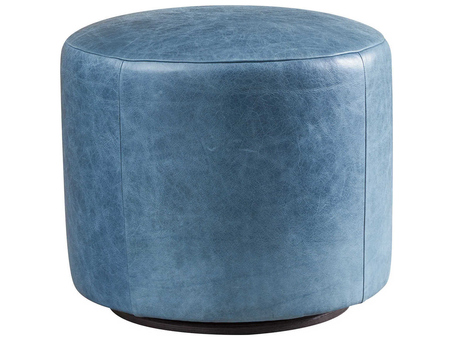 Barclay Butera Upholstery Three Arch Swivel Blue Leather Ottoman