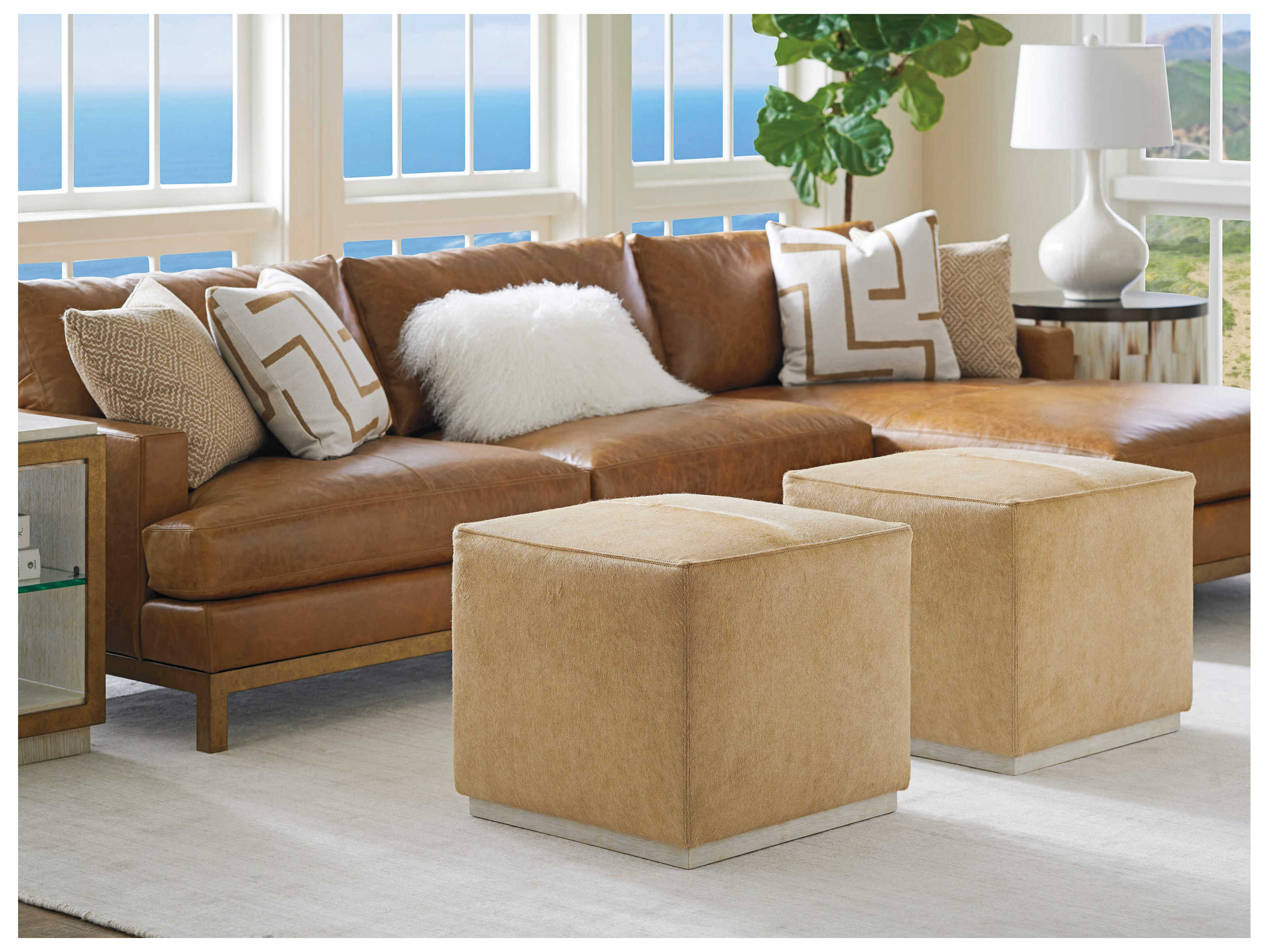 Barclay Butera Upholstery Colby Portola Leather Ottoman