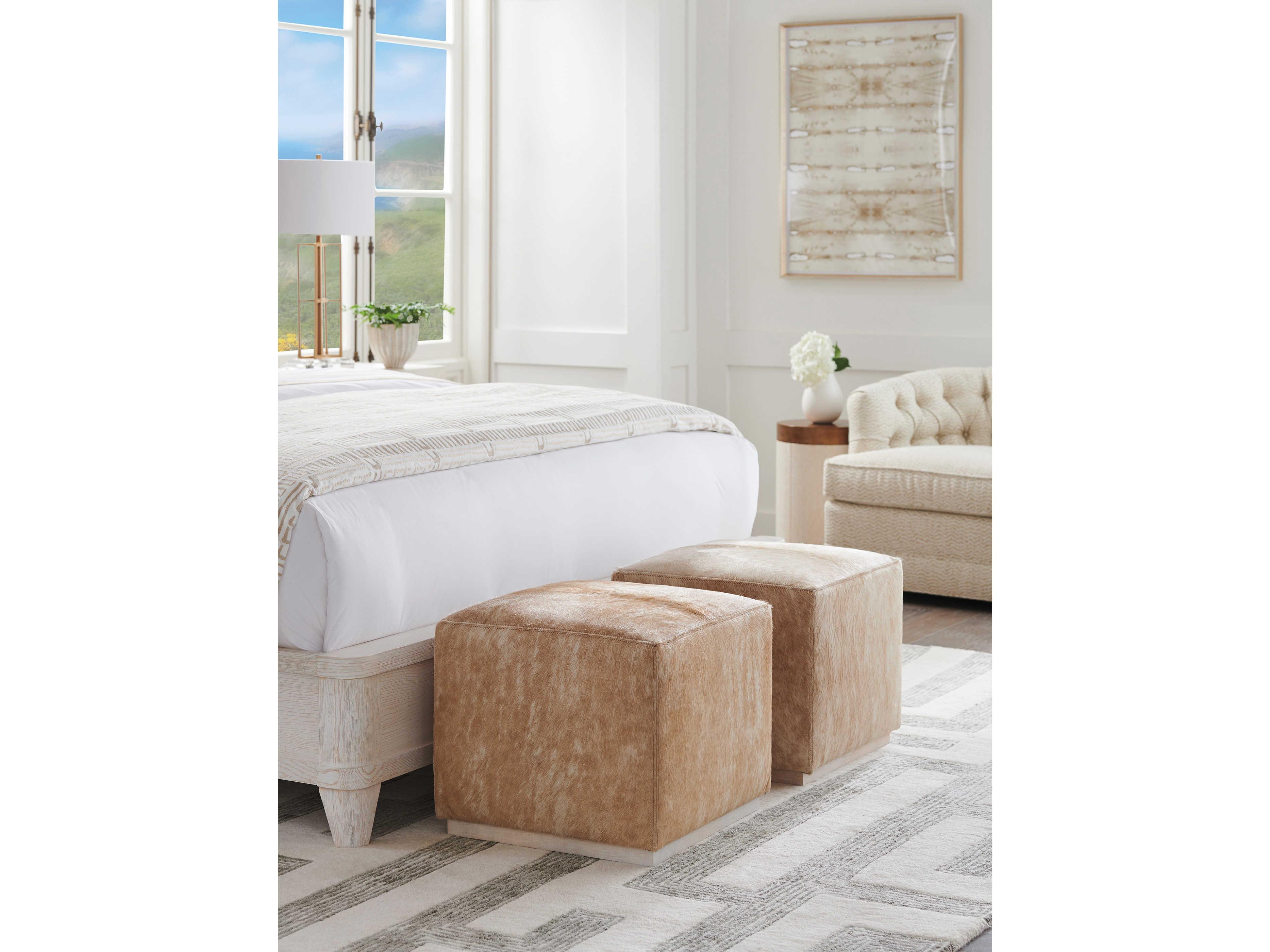 Barclay Butera Upholstery Colby Portola Brown Leather Ottoman