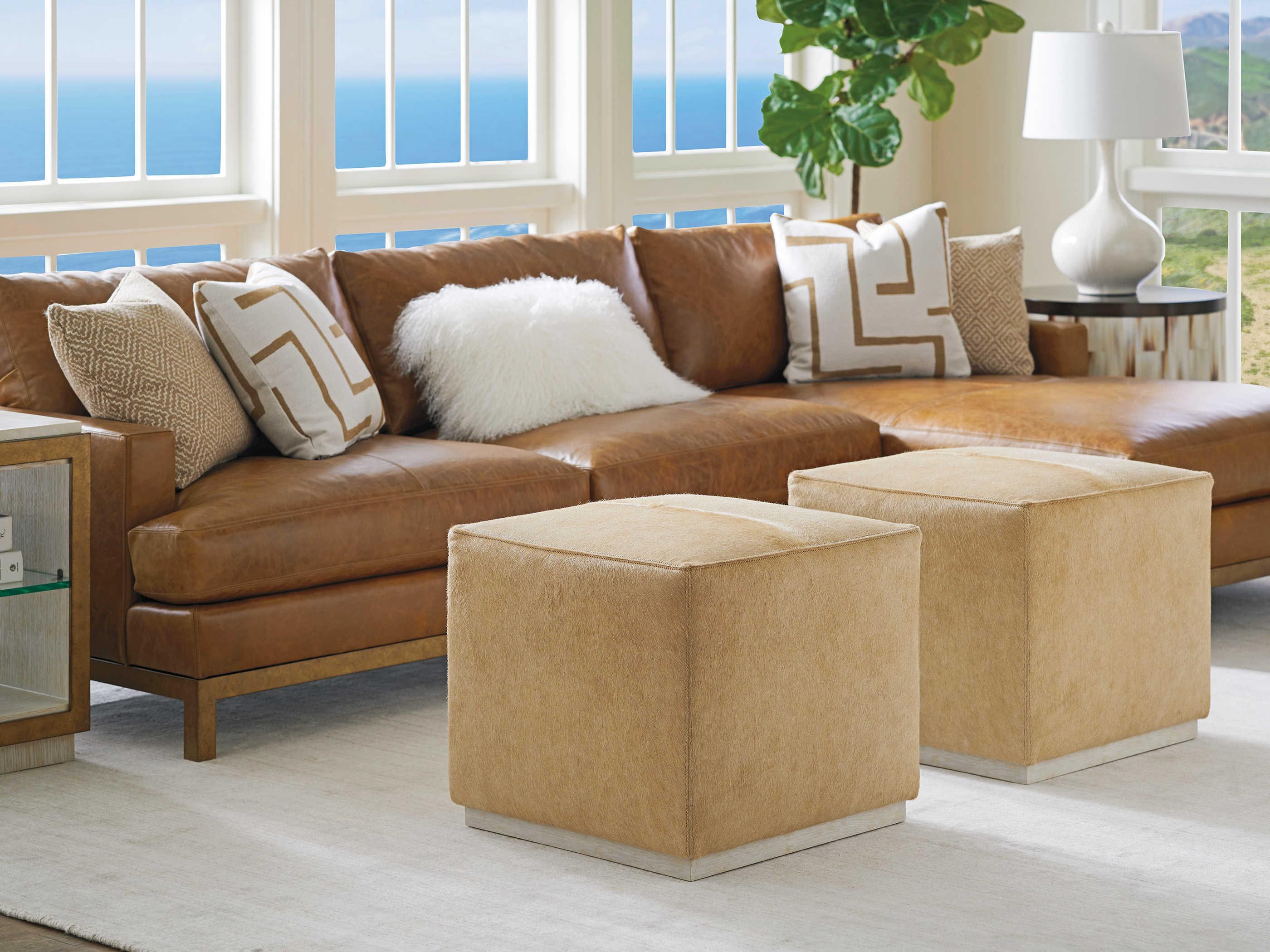 Barclay Butera Upholstery Colby Portola Brown Leather Ottoman