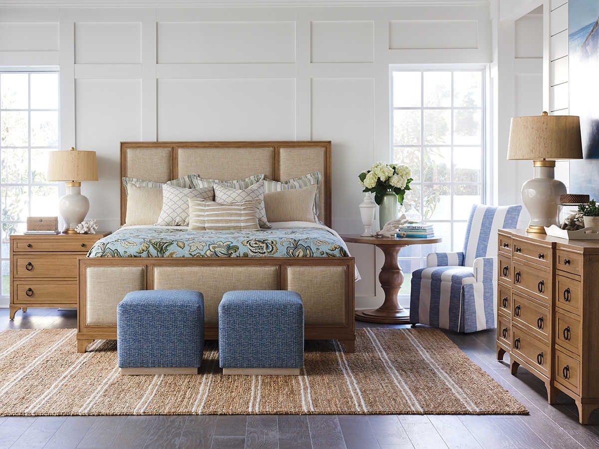 Barclay Butera Crystal Cove Sandstone Beige Wood King Panel Bed