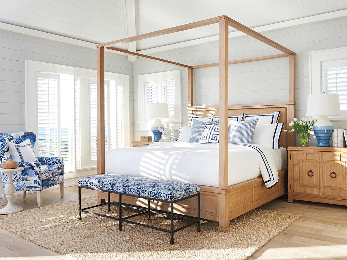 Barclay Butera Newport Shorecliff Sandstone Brown Wood King Poster Bed