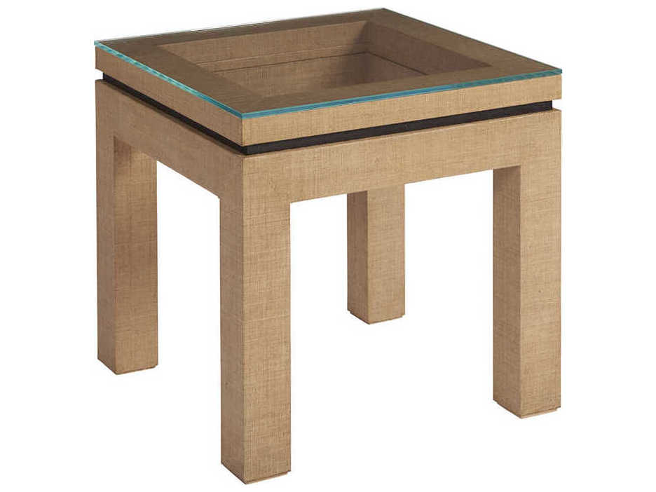 Barclay Butera Newport Harbor Raffia Square Glass Sandstone End Table