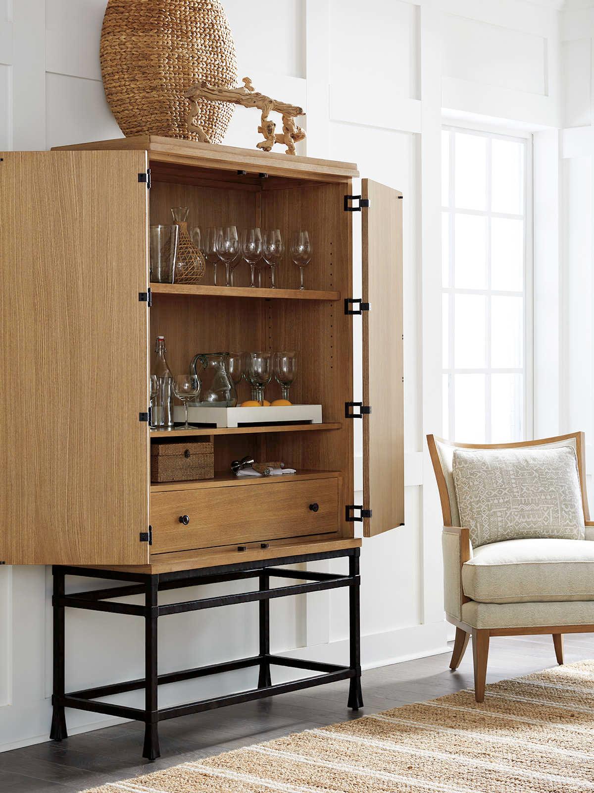 Barclay Butera Newport Jade Brown Sandstone Bar Cabinet