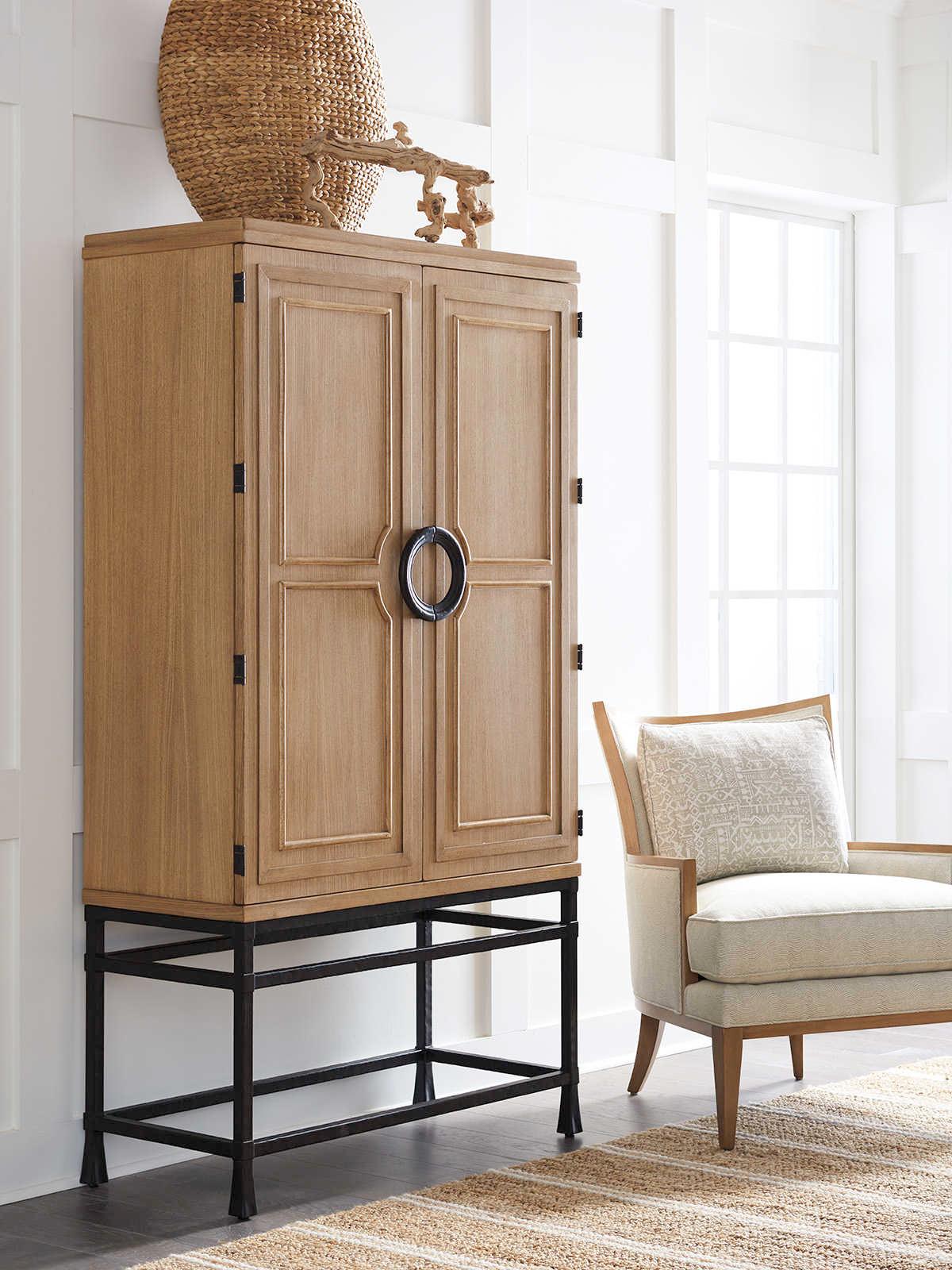 Barclay Butera Newport Jade Brown Sandstone Bar Cabinet