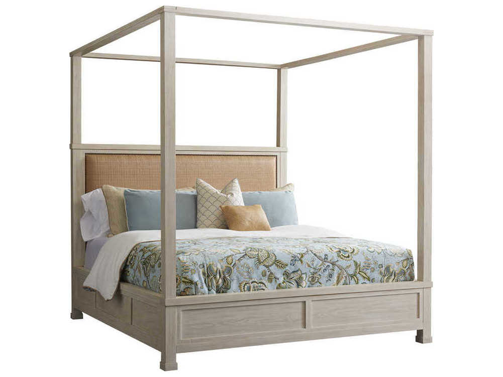 Barclay Butera Newport Shorecliff Sailcloth Beige Wood King Poster Bed