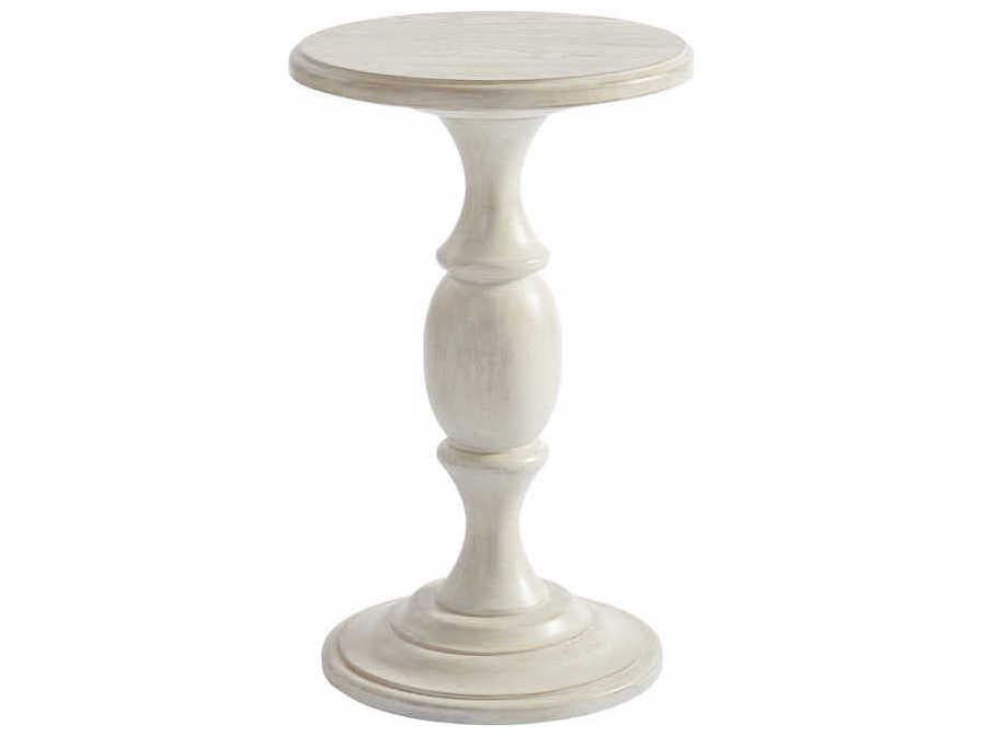 Barclay Butera Newport Yacht Club Round Wood Sailcloth End Table