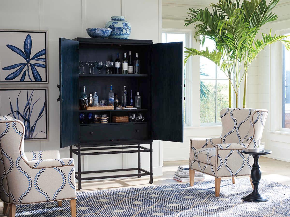 Barclay Butera Newport Jade Black Marine Bar Cabinet