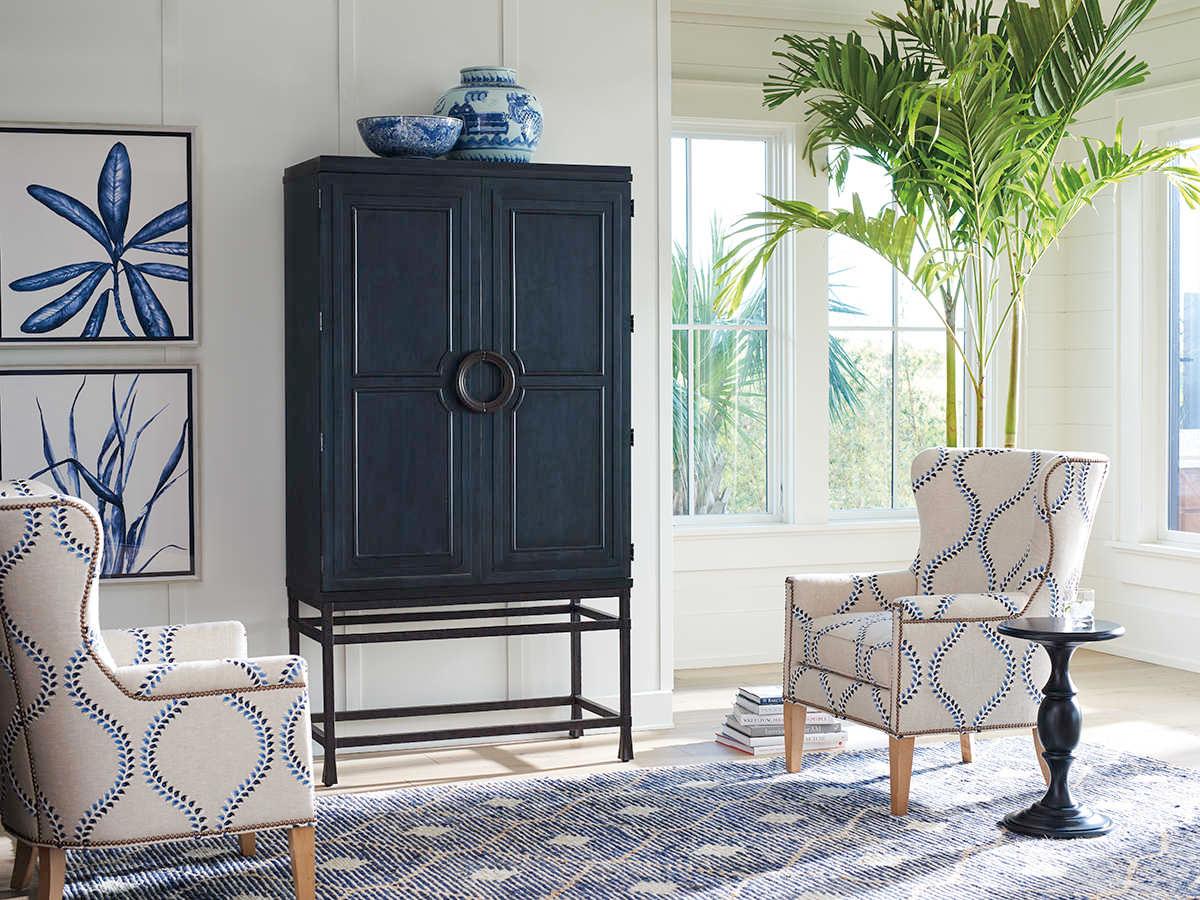 Barclay Butera Newport Jade Black Marine Bar Cabinet