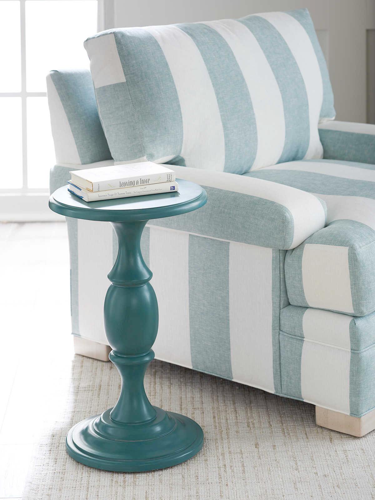 Barclay Butera Newport Yacht Club Round Wood Sea Glass End Table