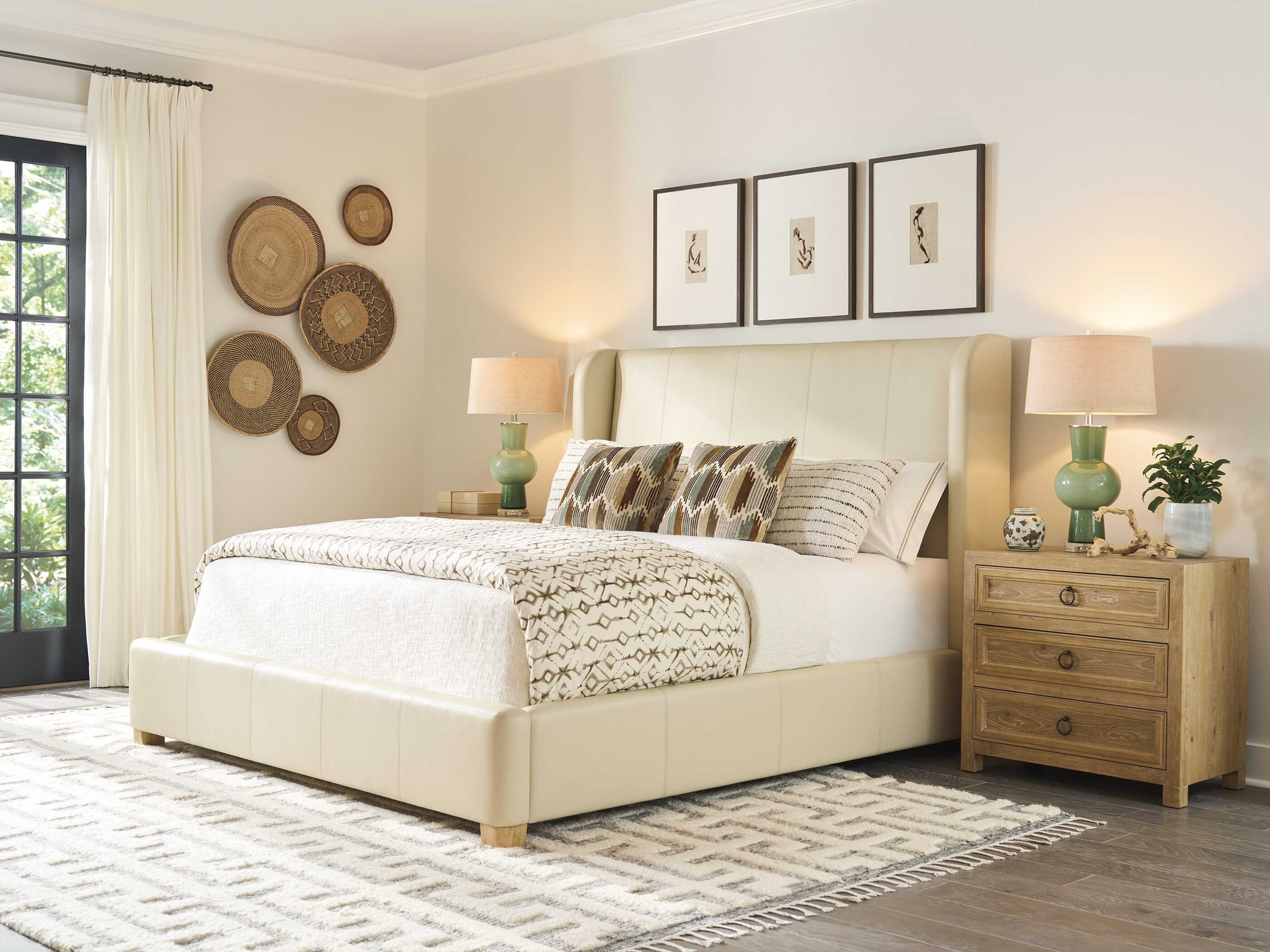 Barclay Butera Montecito Summerland Beige Upholstered King Panel Bed