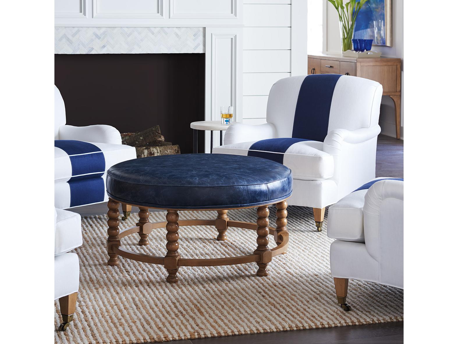 Barclay Butera Upholstery Naples Laguna Sands Leather Ottoman